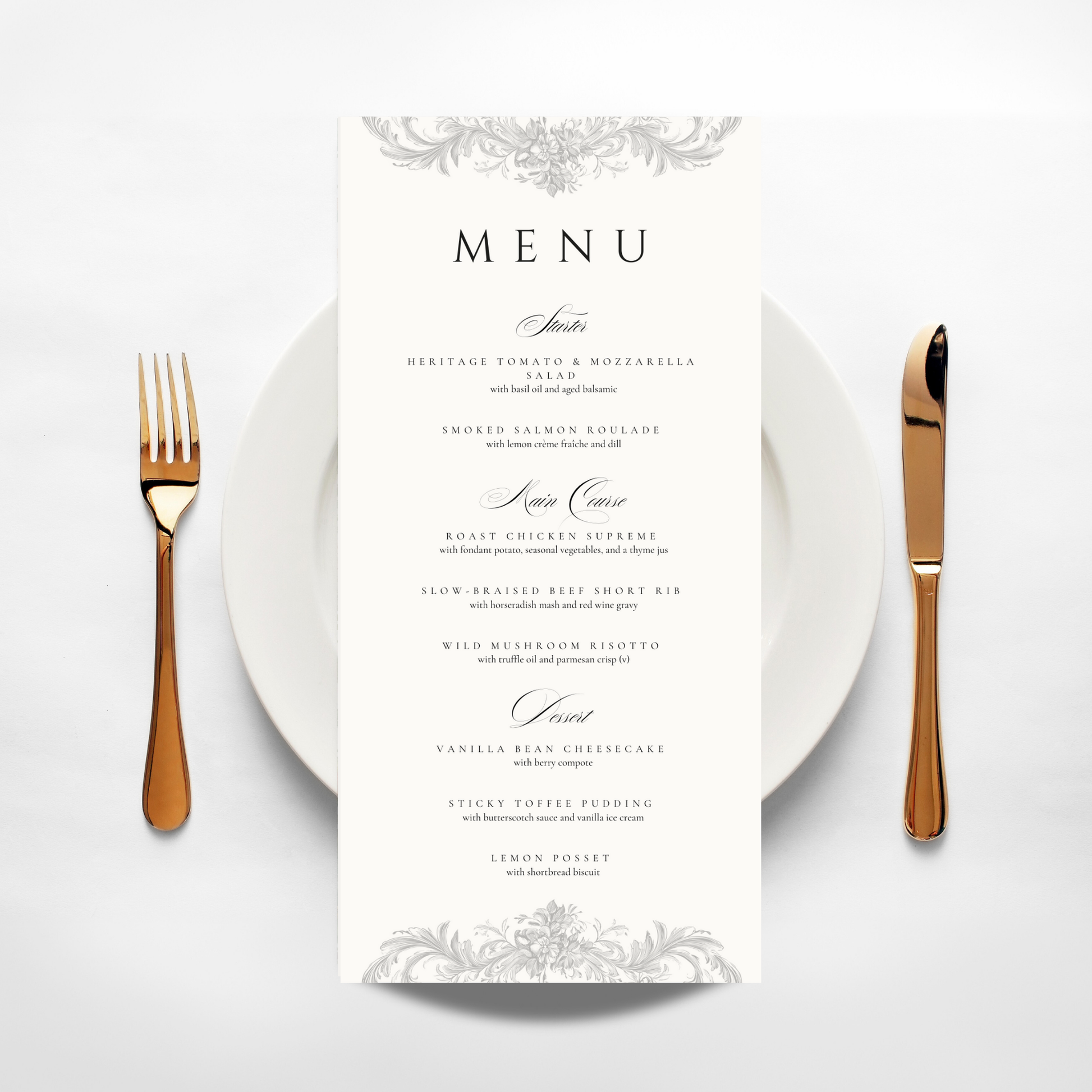 Simple Cream & Black Menu (To Match With Monogram Stationery)
