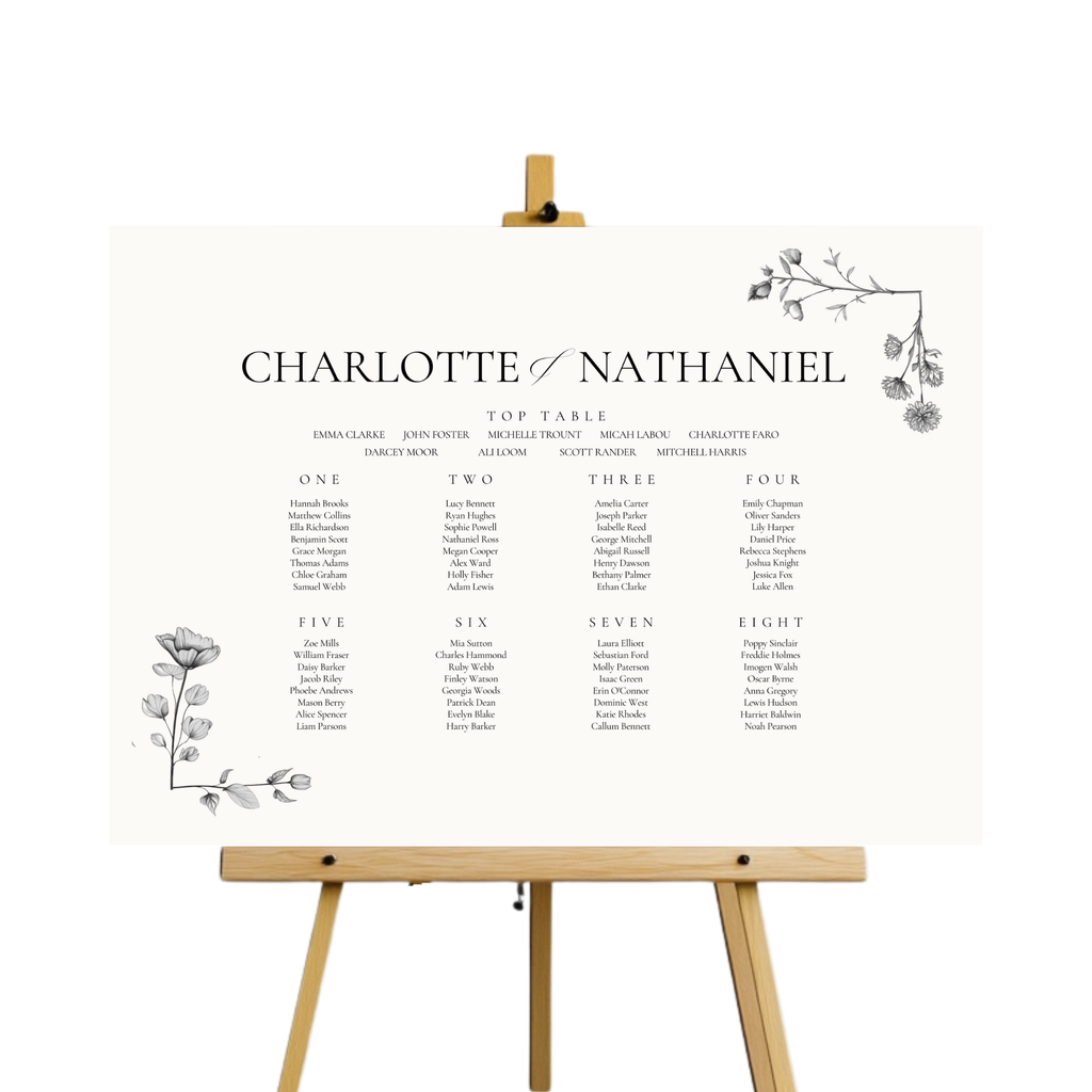 Simple Wildflower Stem Florals Seating Plan Sign