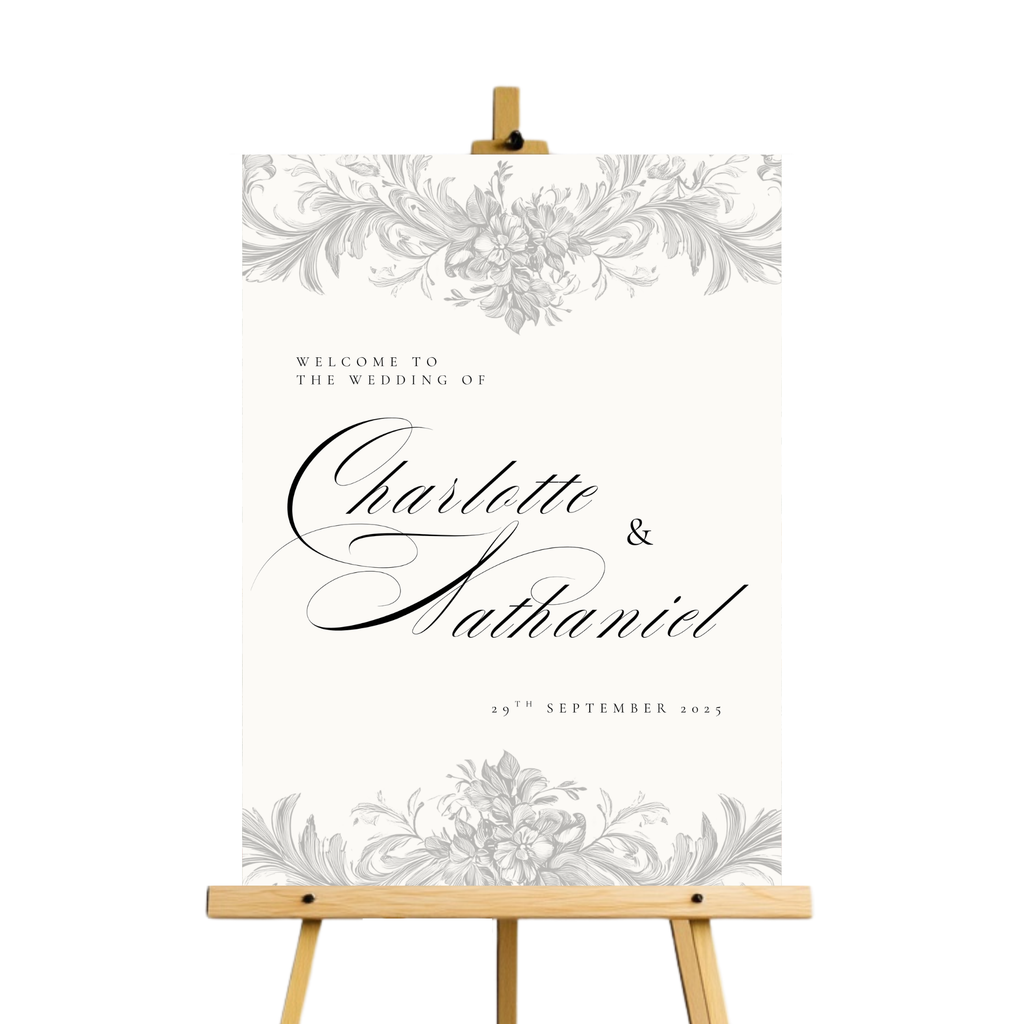 Simple Cream & Black Monogram Welcome Sign