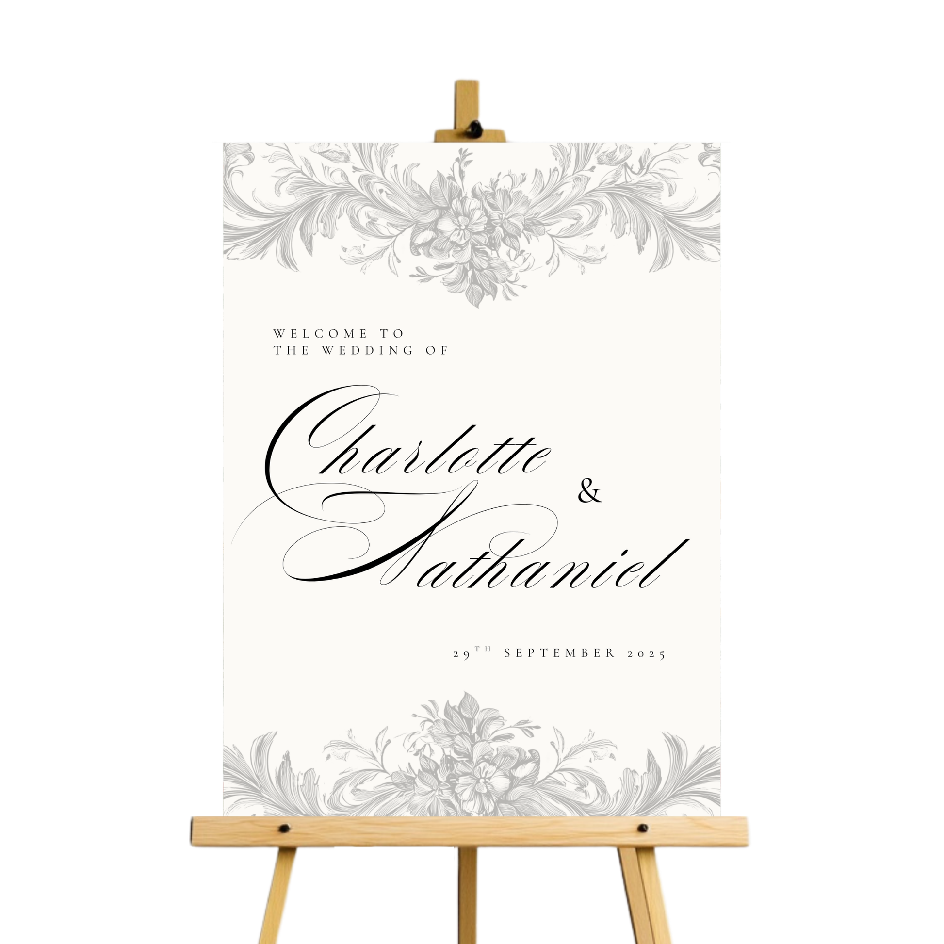 Simple Cream & Black Monogram Welcome Sign