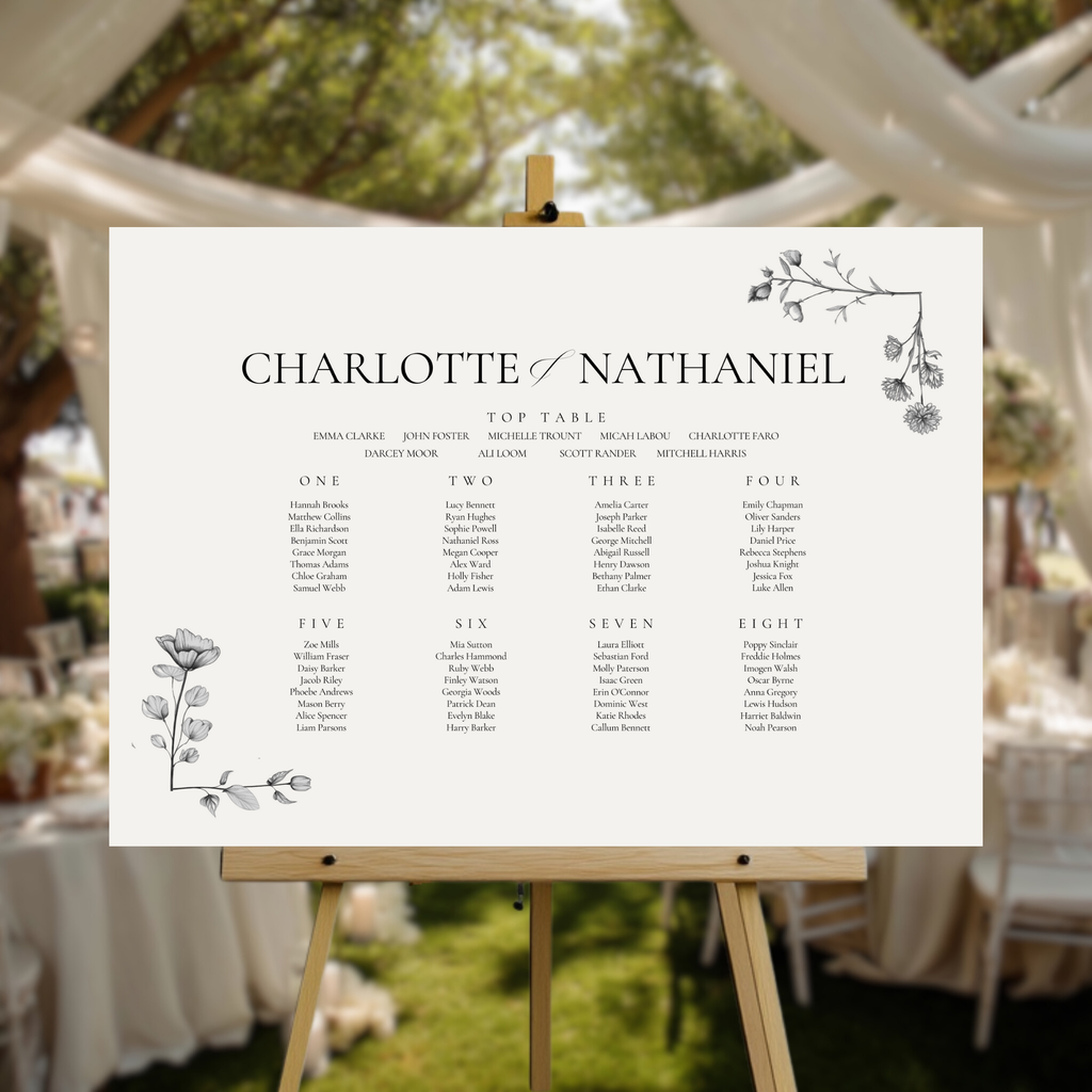 Simple Wildflower Stem Florals Seating Plan Sign