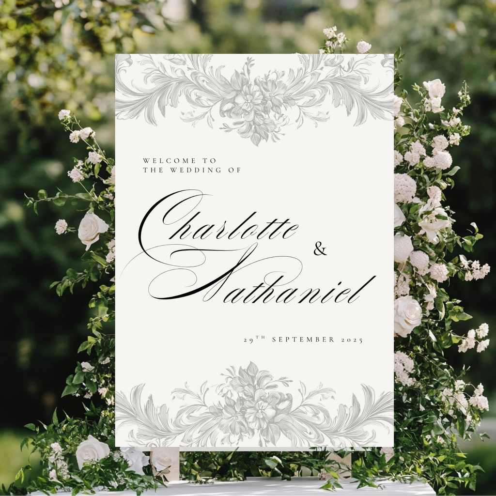 Simple Cream & Black Monogram Welcome Sign
