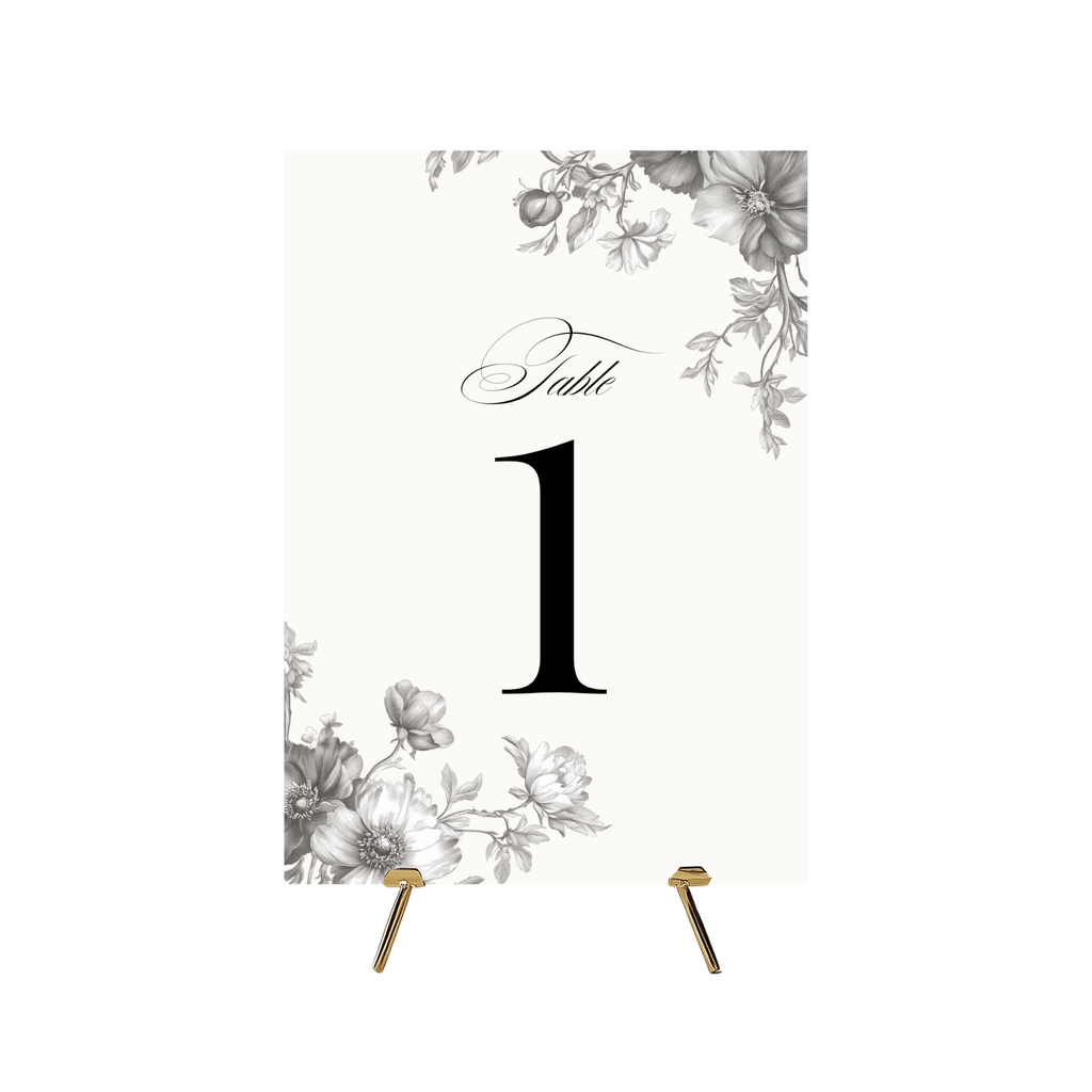 Simple Monochrome Vintage Florals Table Numbers