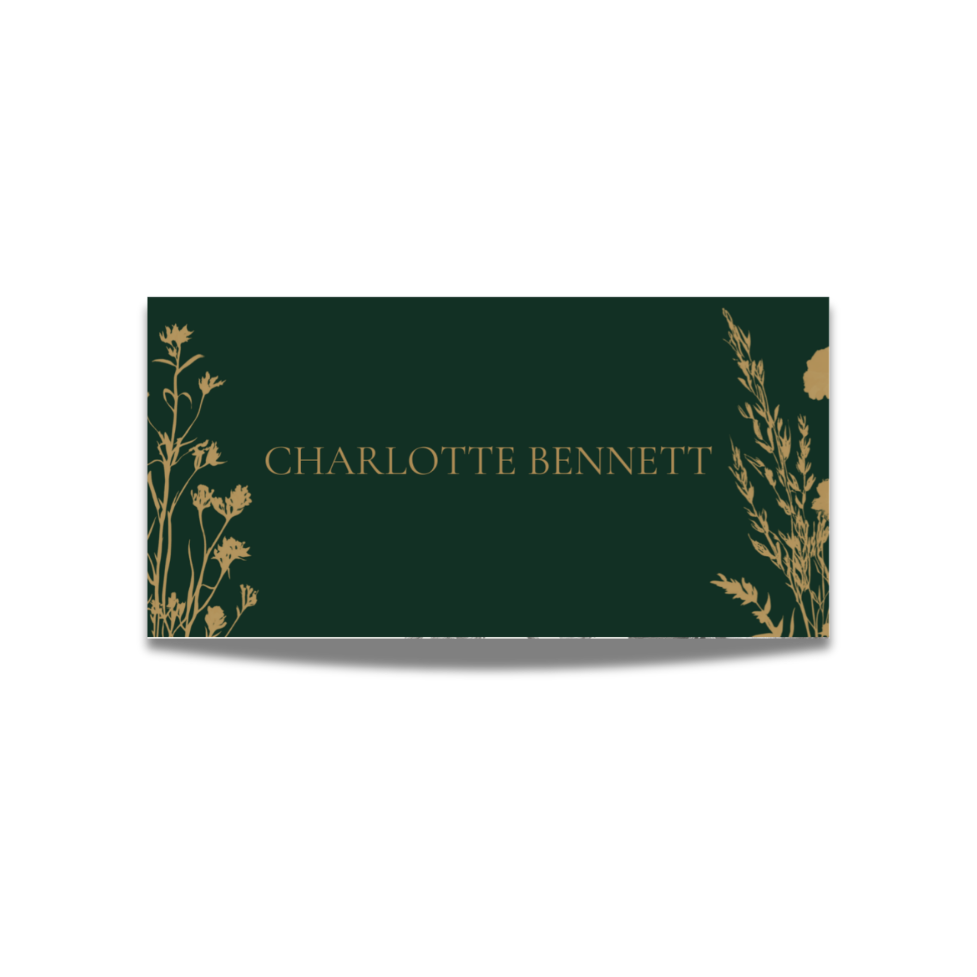 Emerald Green & Gold Floral Name Place Cards