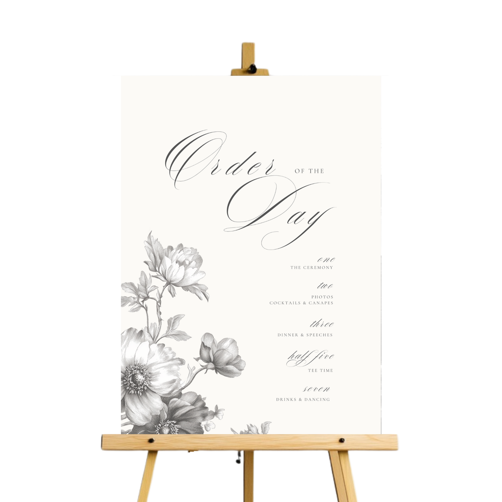 Simple Monochrome Vintage Florals Order Of The Day Sign