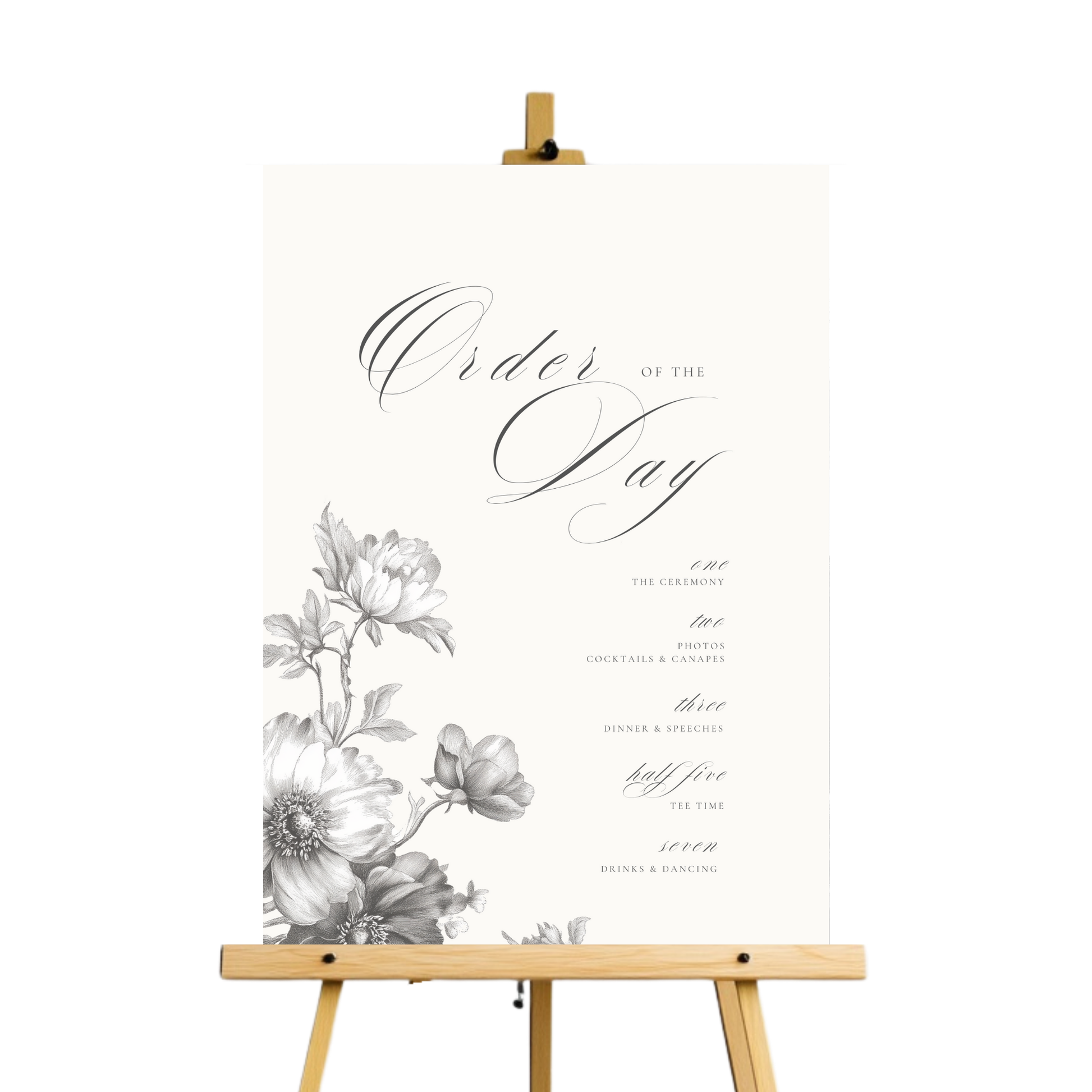 Simple Monochrome Vintage Florals Order Of The Day Sign