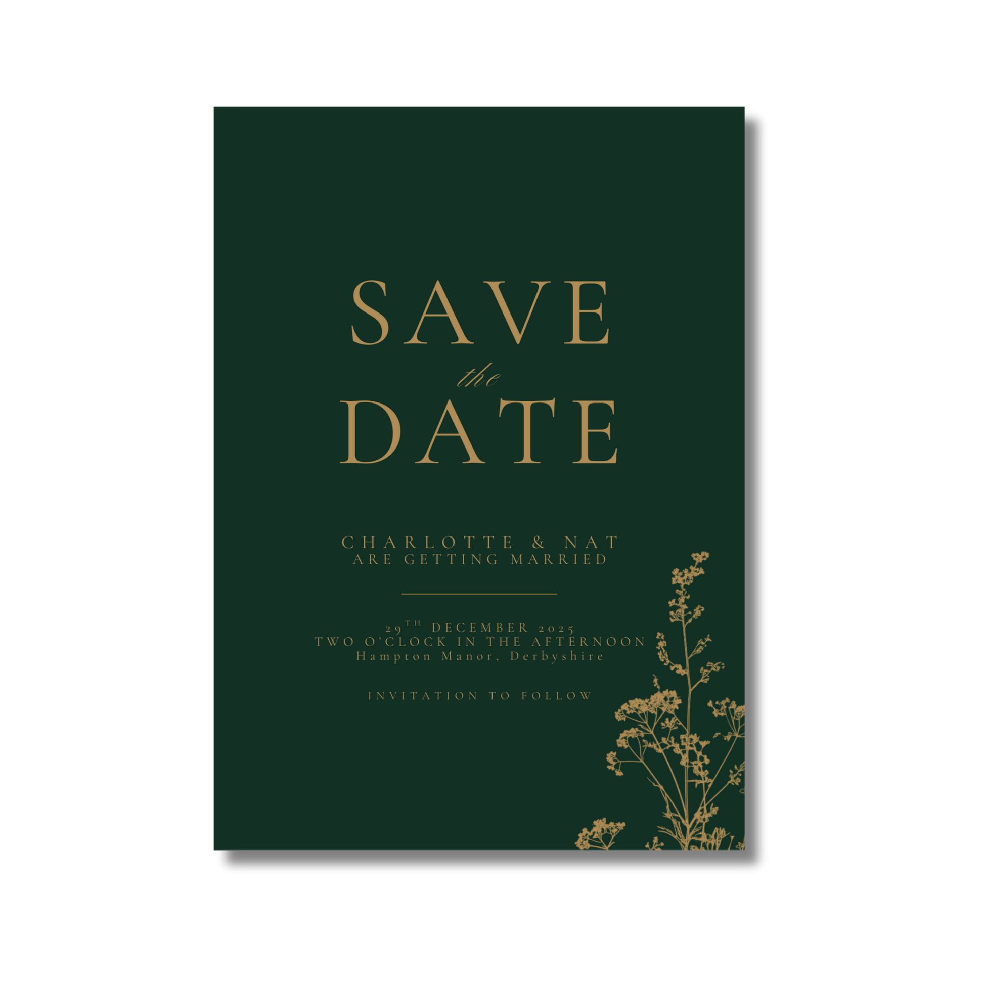 Emerald Green & Gold Floral Save The Date