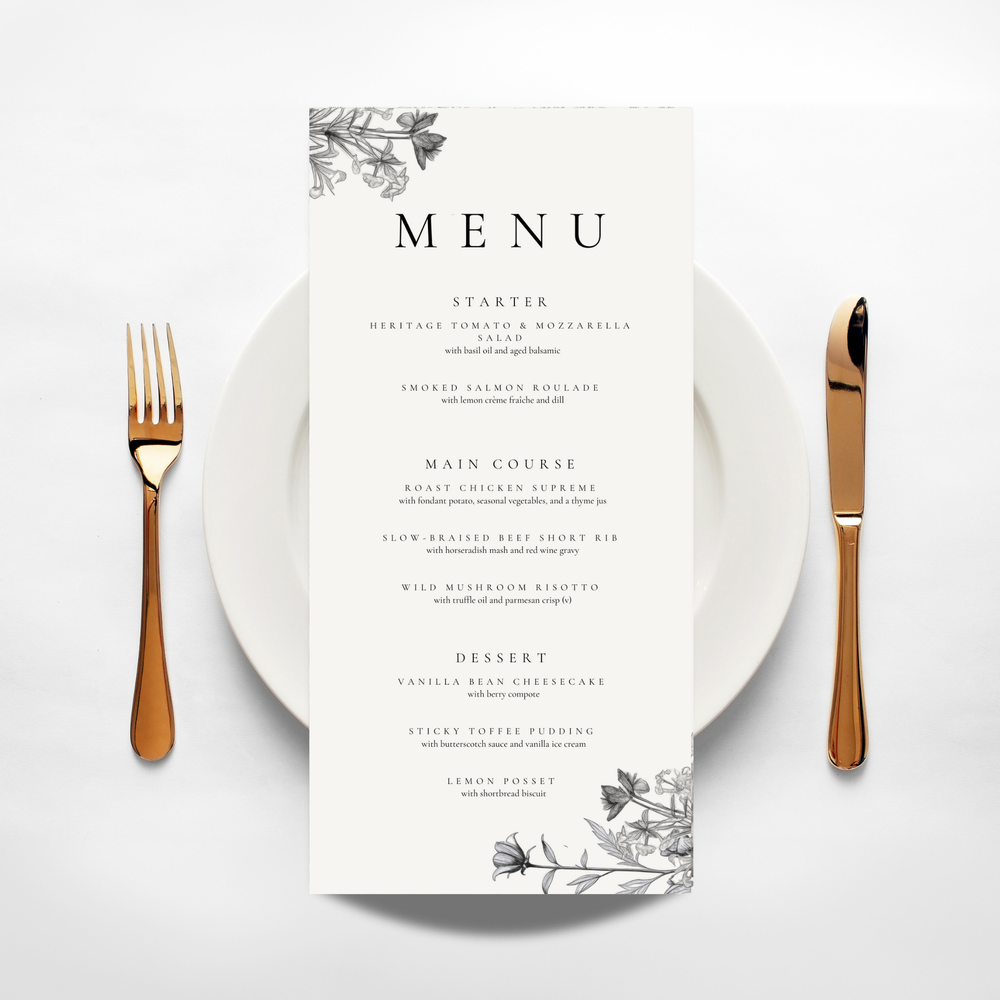 Simple Wildflower Stems Florals Menu