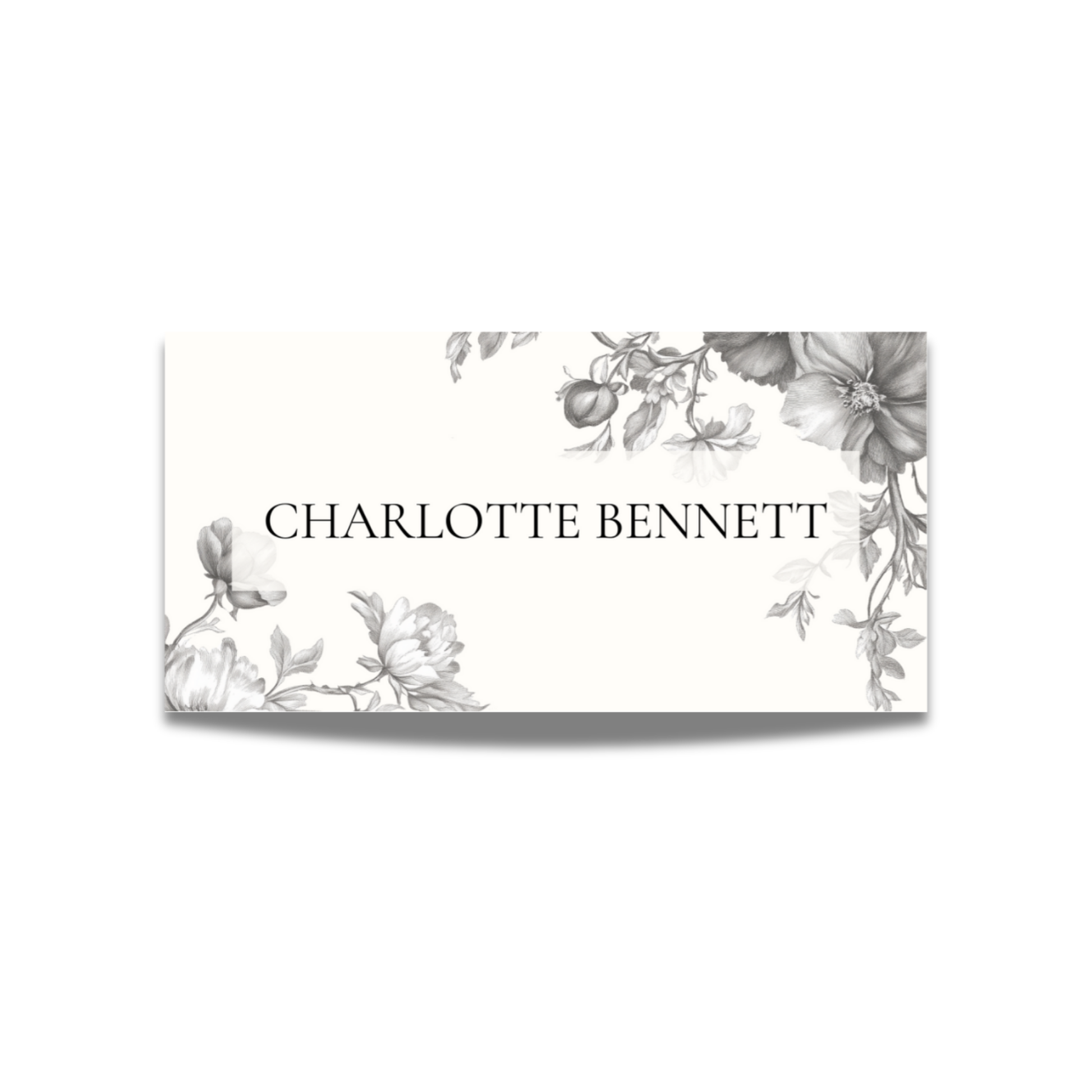 Simple Monochrome Vintage Florals Name Place Cards