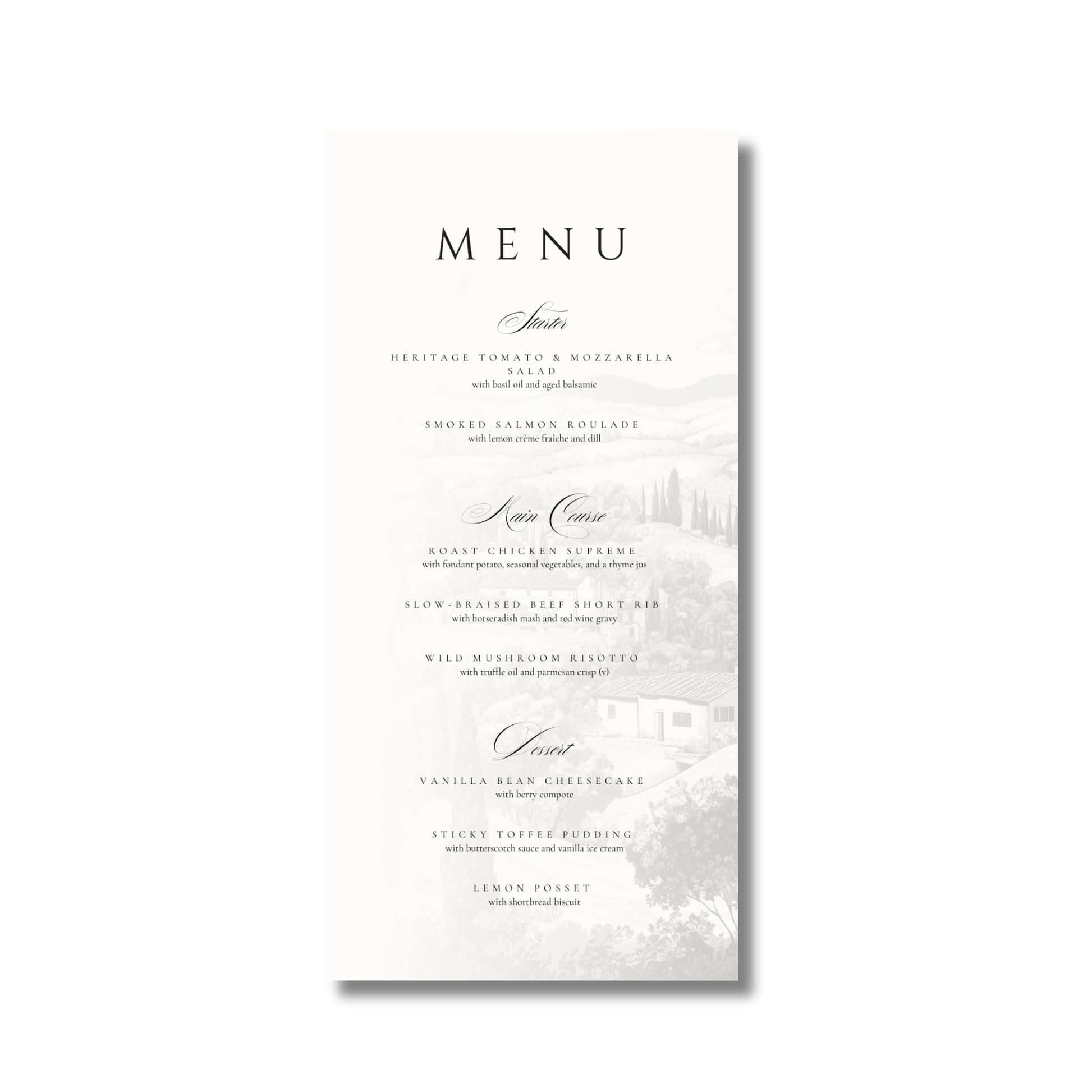 Monochrome Tuscany Menu