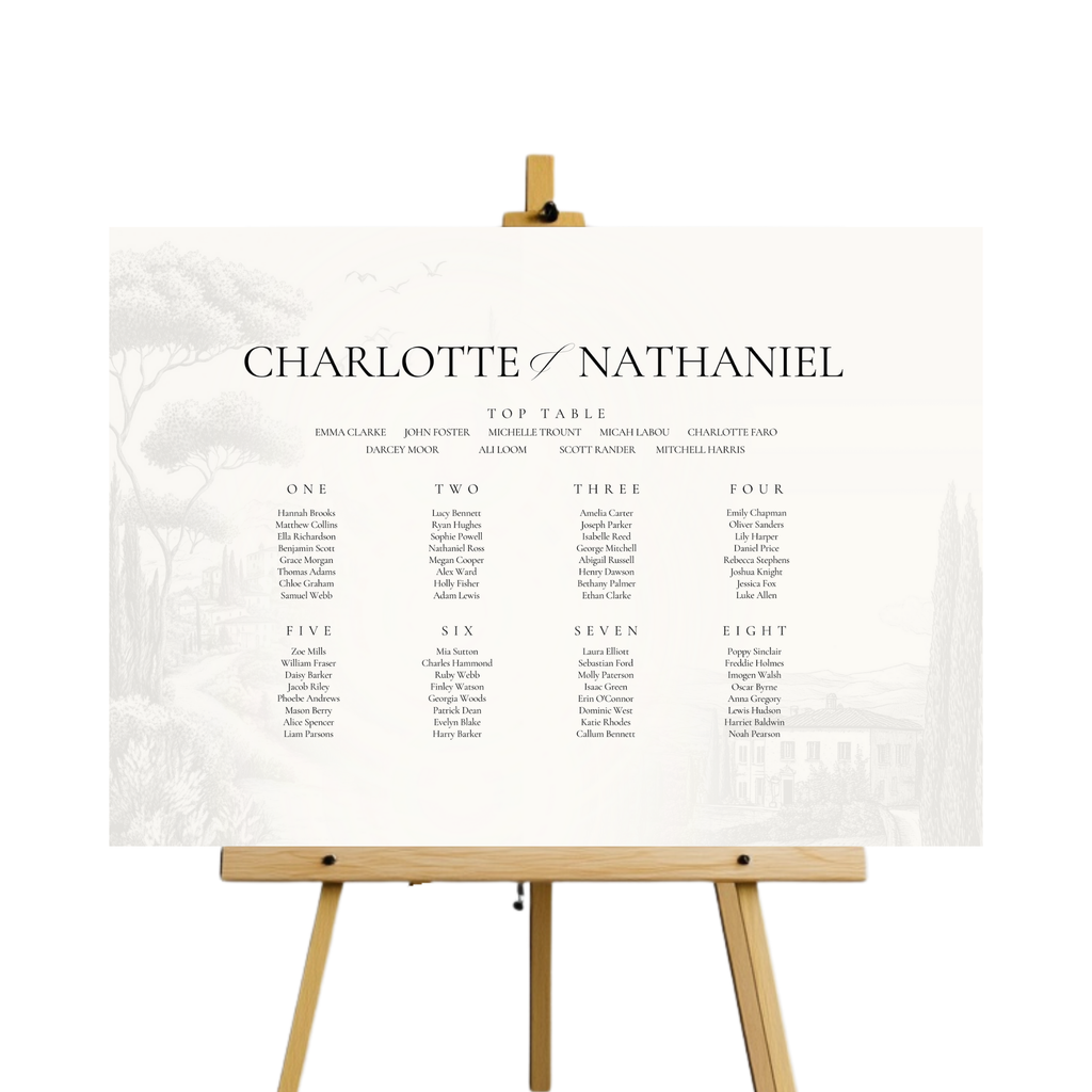 Monochrome Tuscany Seating Plan Sign