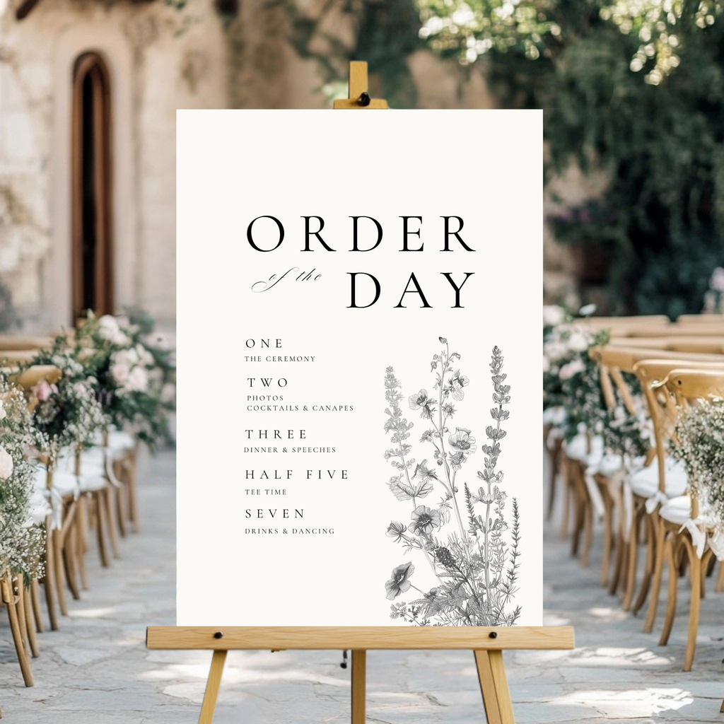 Simple Wildflower Stem Florals Order Of The Day Sign