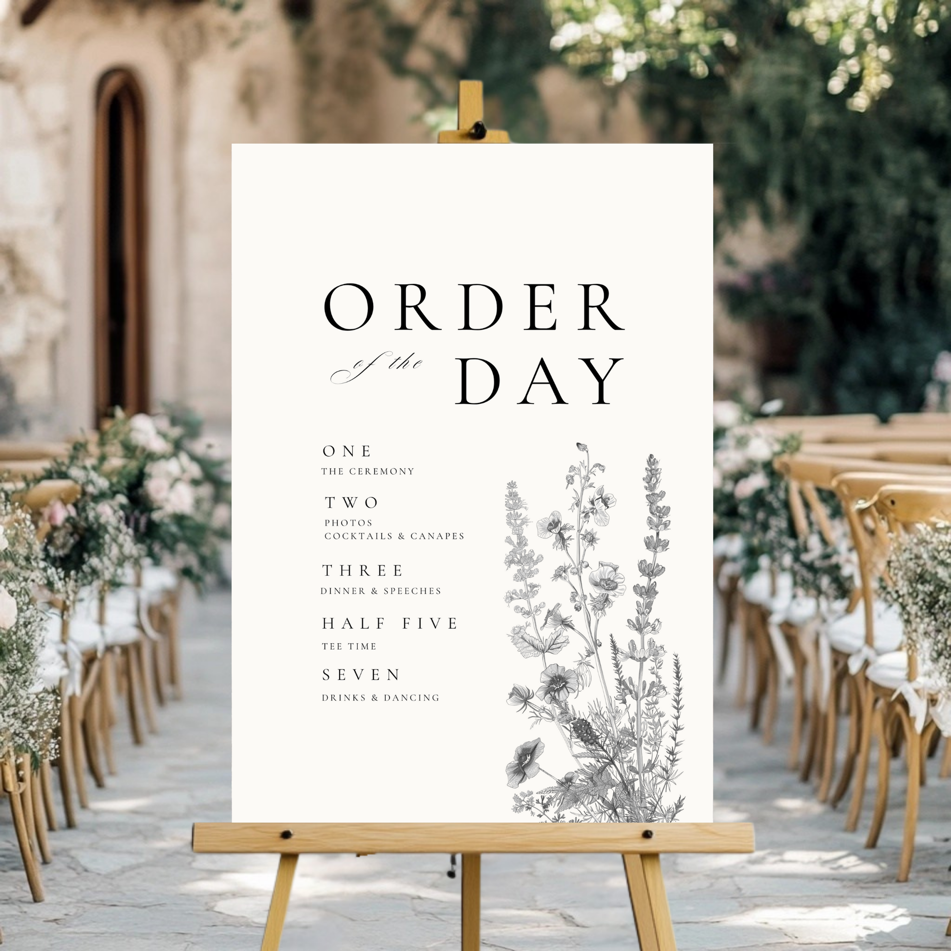 Simple Wildflower Stem Florals Order Of The Day Sign