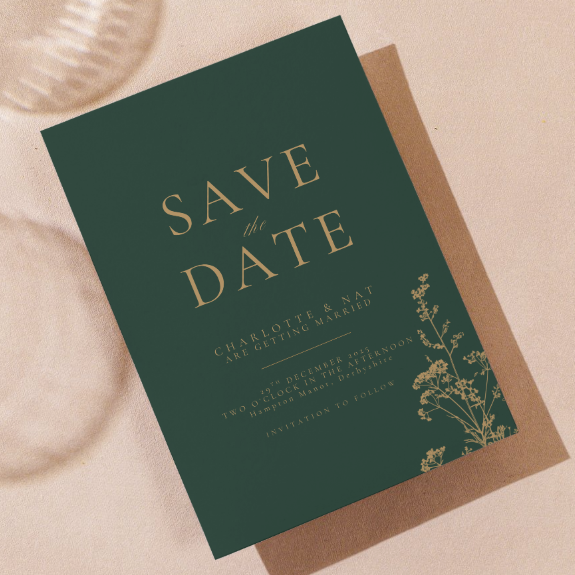 Emerald Green & Gold Floral Save The Date