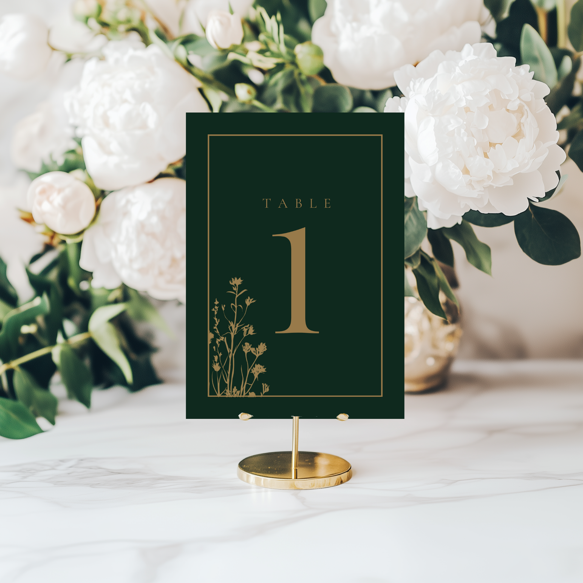 Emerald Green & Gold Floral Table Numbers