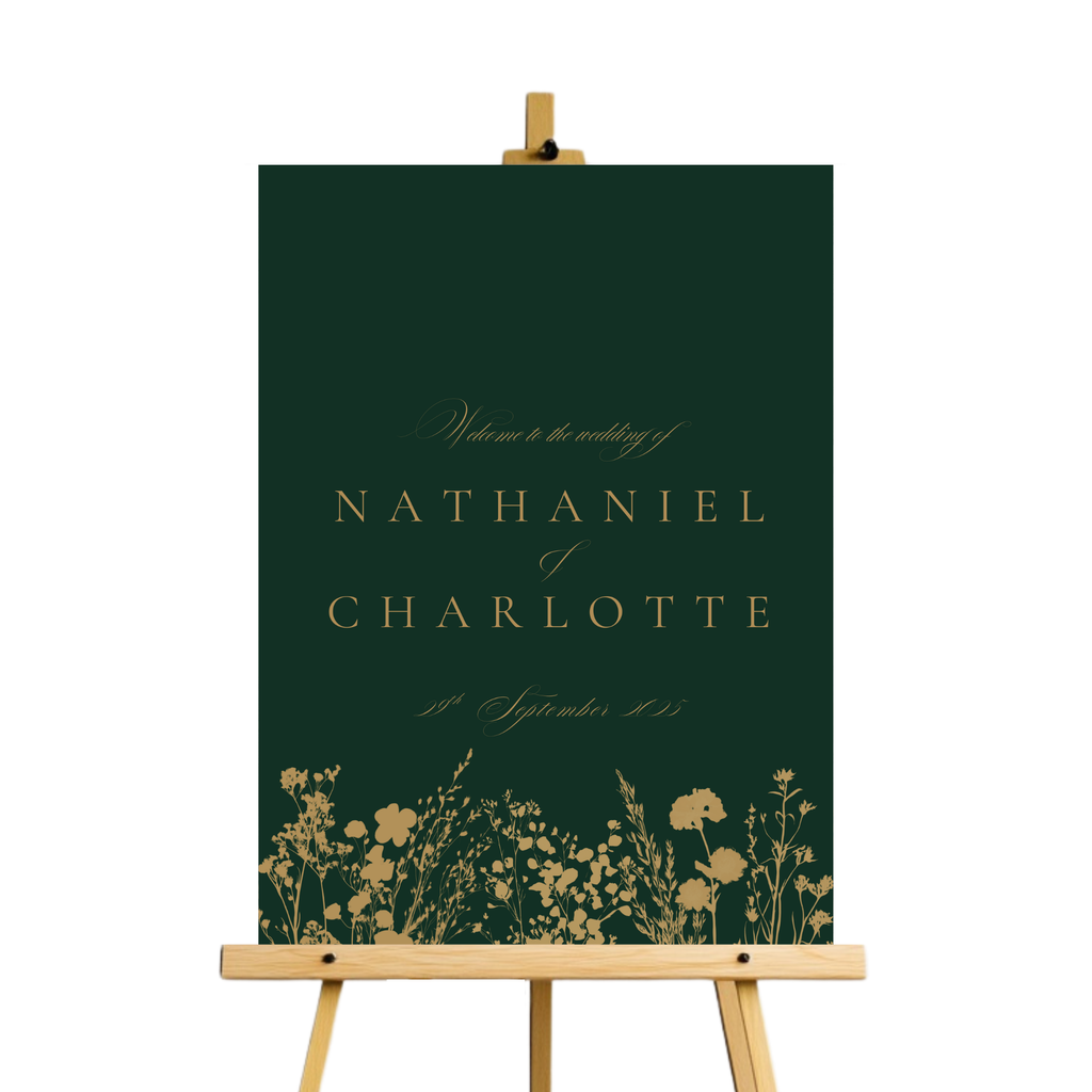 Emerald Green & Gold Floral Welcome Sign