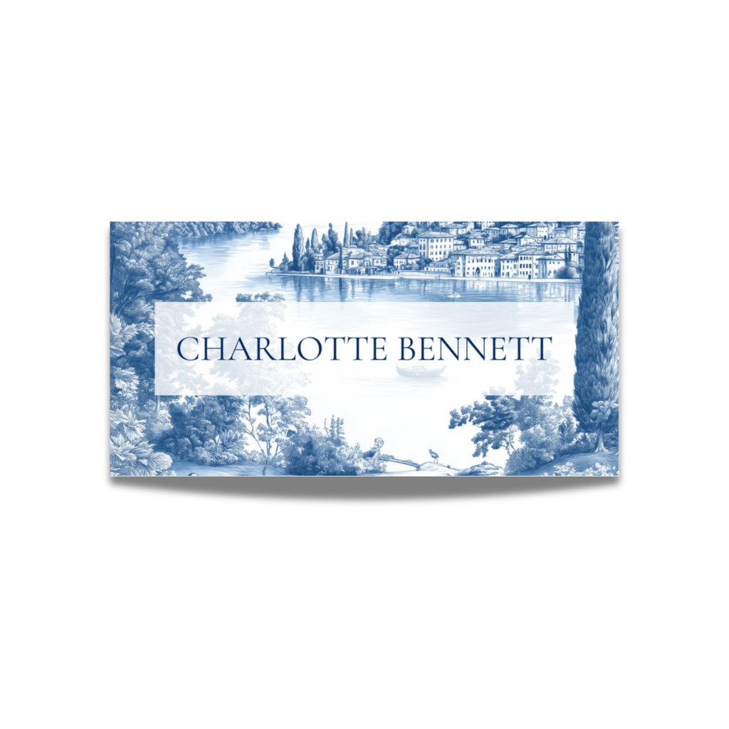Blue & White Lake Como Name Place Cards