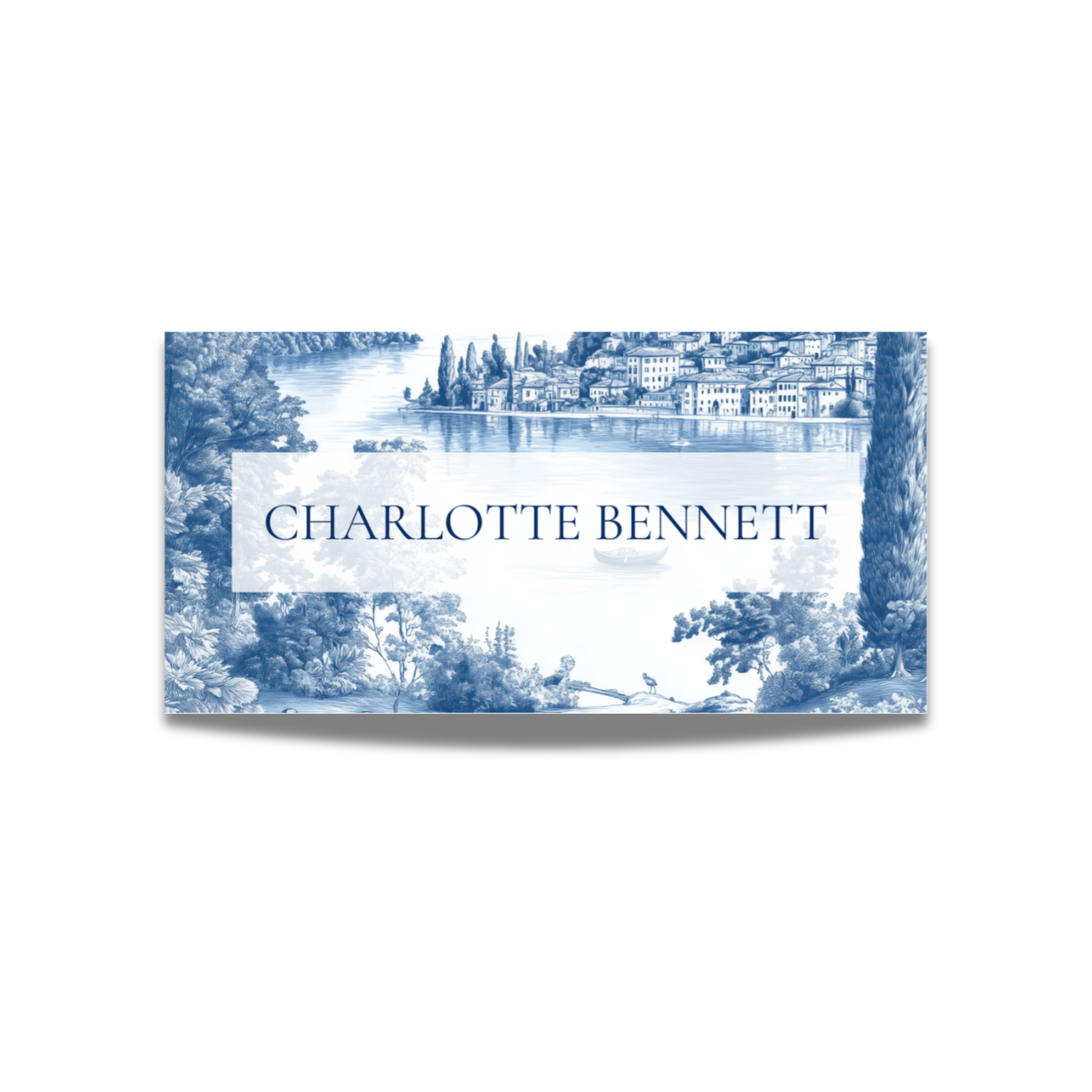 Blue & White Lake Como Name Place Cards