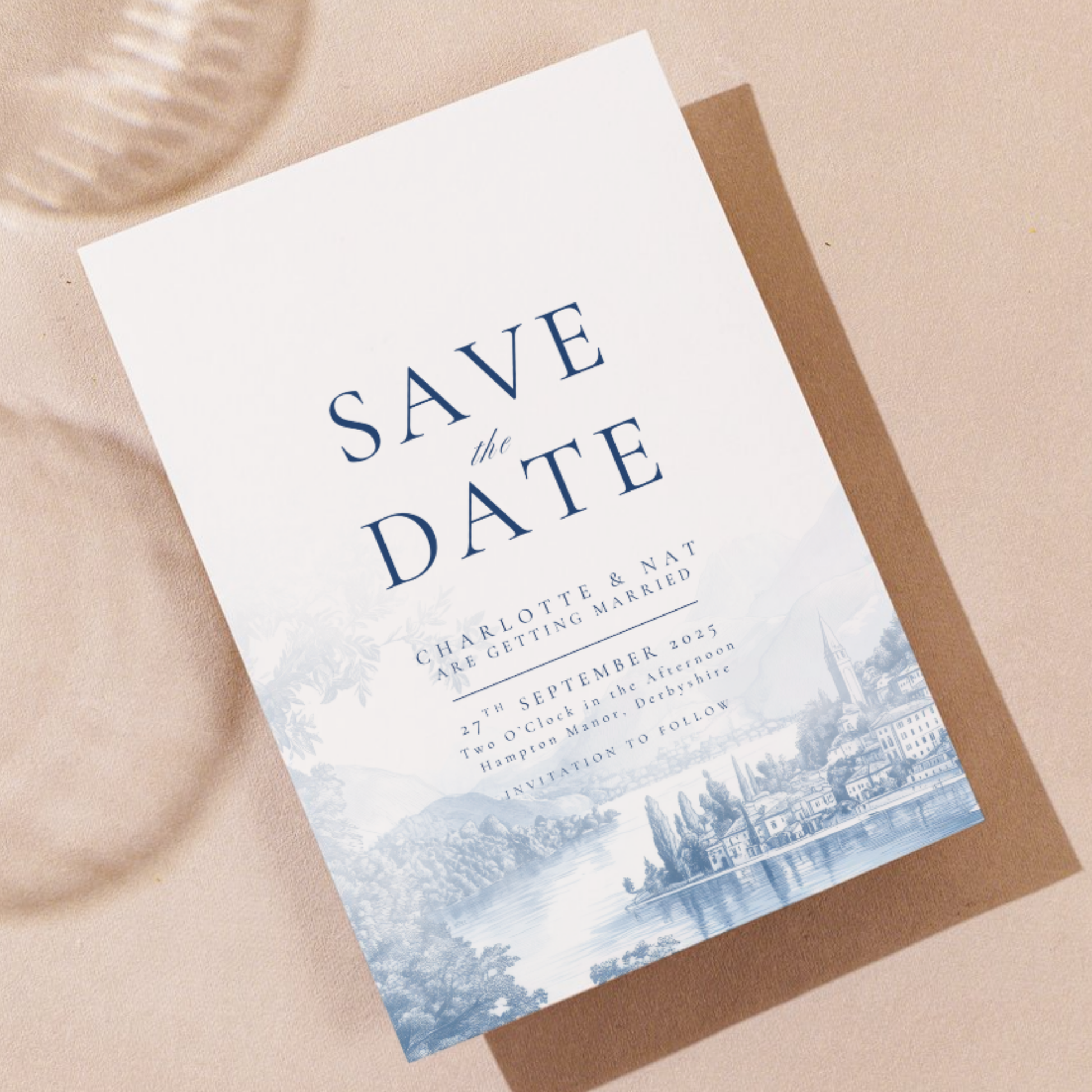 Blue & White Lake Como Save The Date