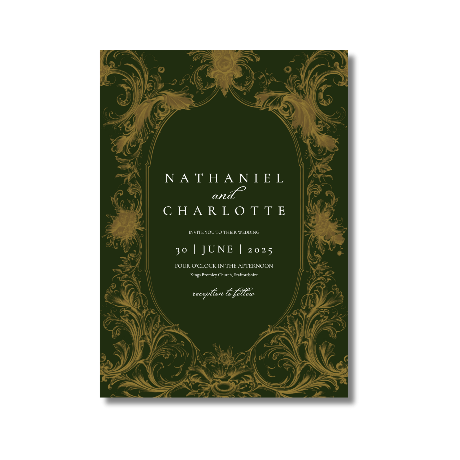 Green & Gold Rococo Frame Invite & RSVP