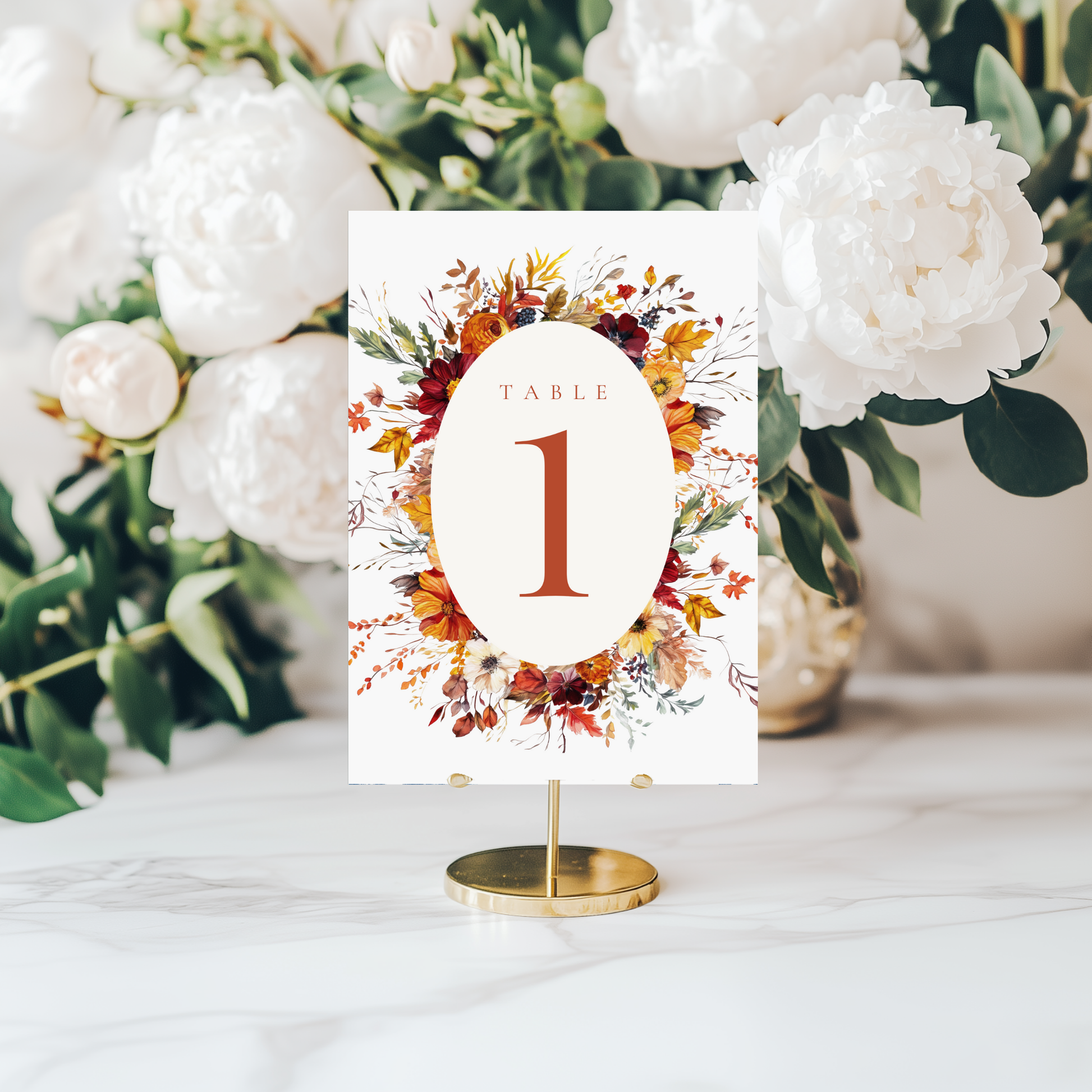 Simple Autumn Florals Table Numbers
