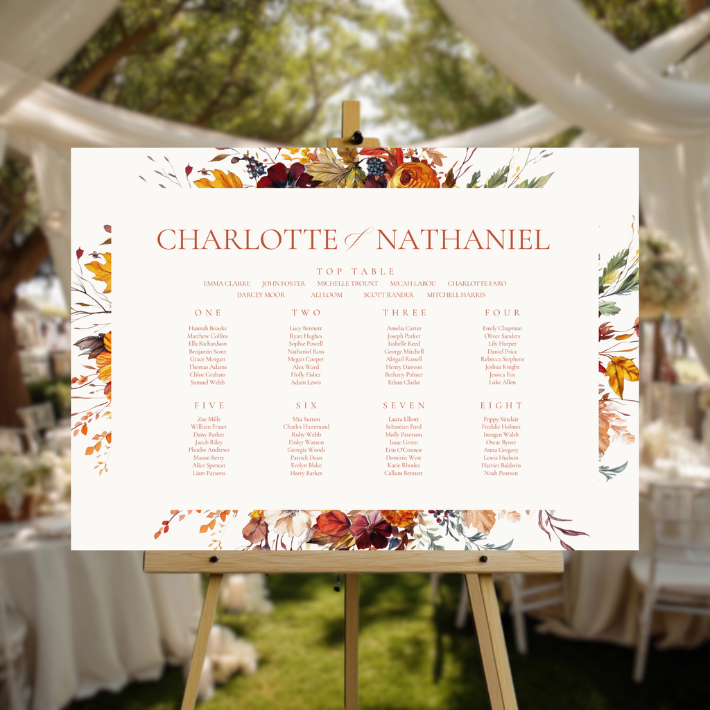 Simple Autumn Florals Seating Plan Sign