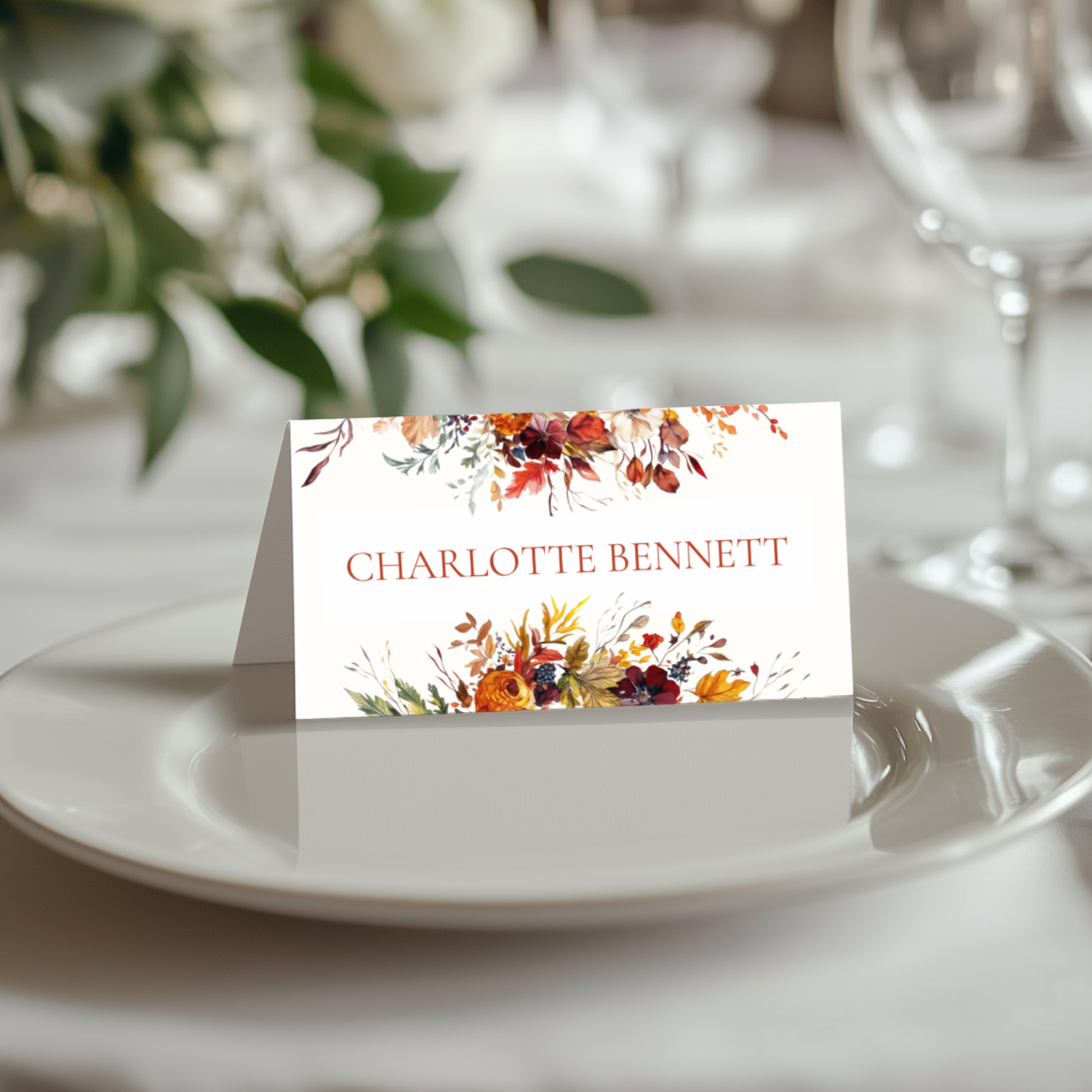 Simple Autumn Florals Name Place Cards