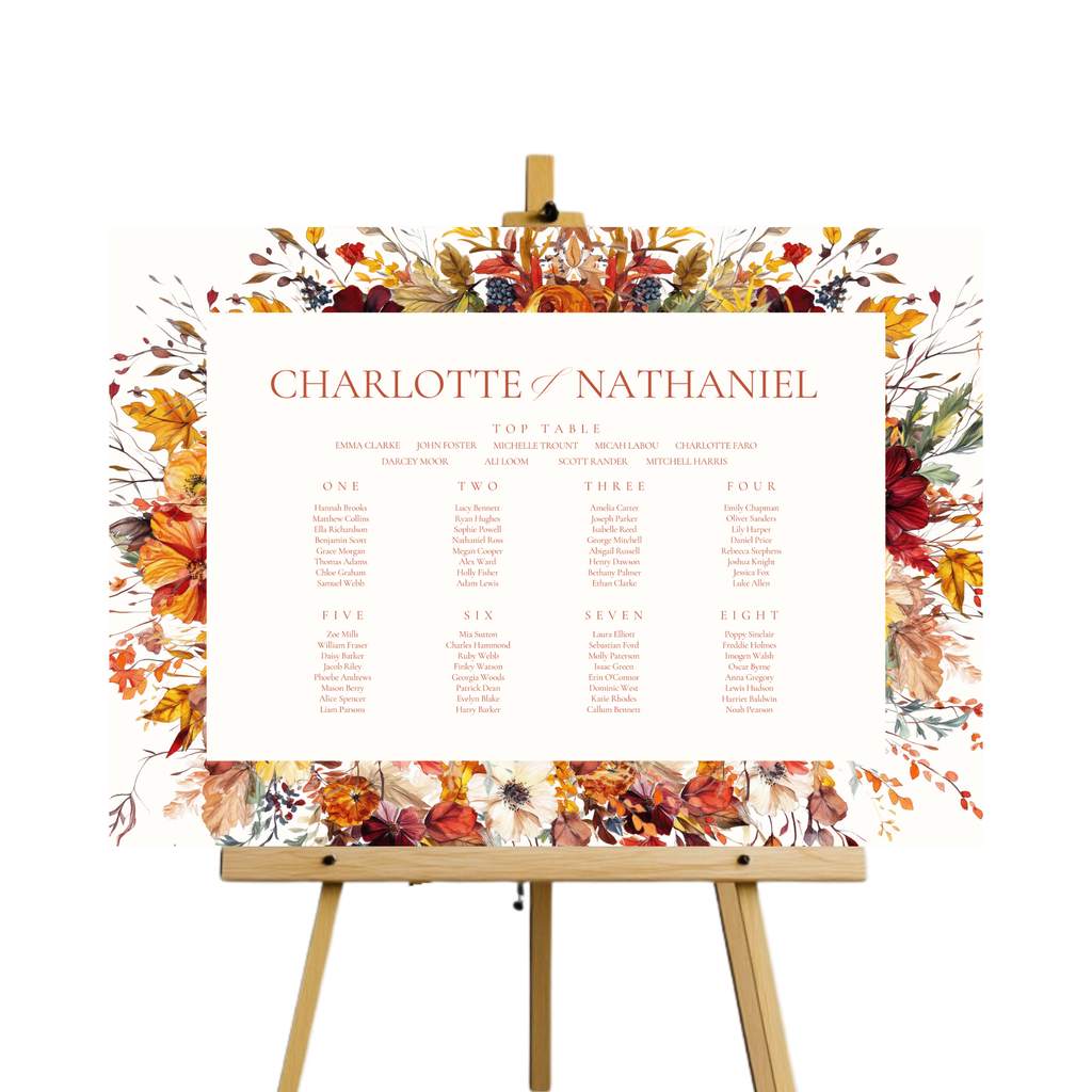 Busy Autumn Florals Seating Plan Sign