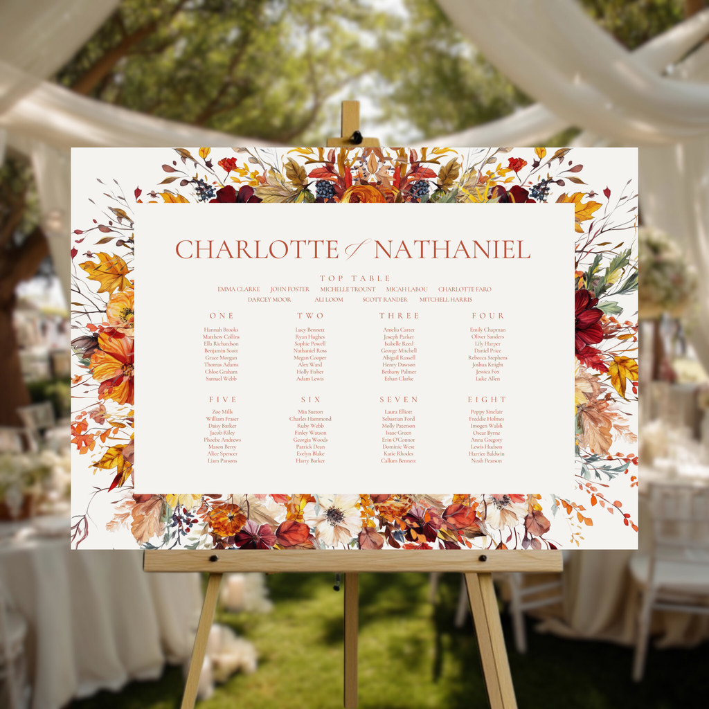Busy Autumn Florals Seating Plan Sign