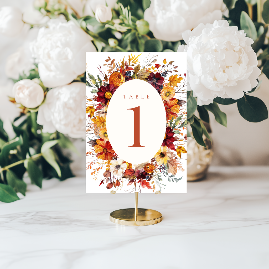 Busy Autumn Florals Table Numbers