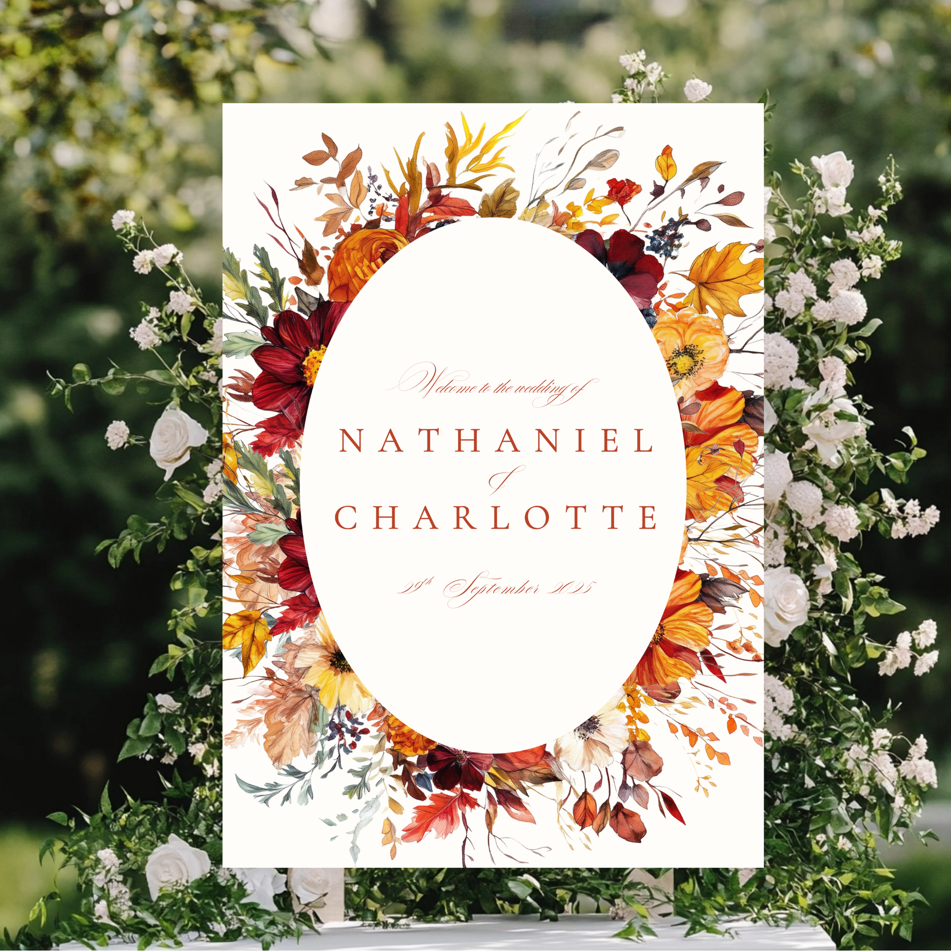 Busy Autumn Florals Welcome Sign