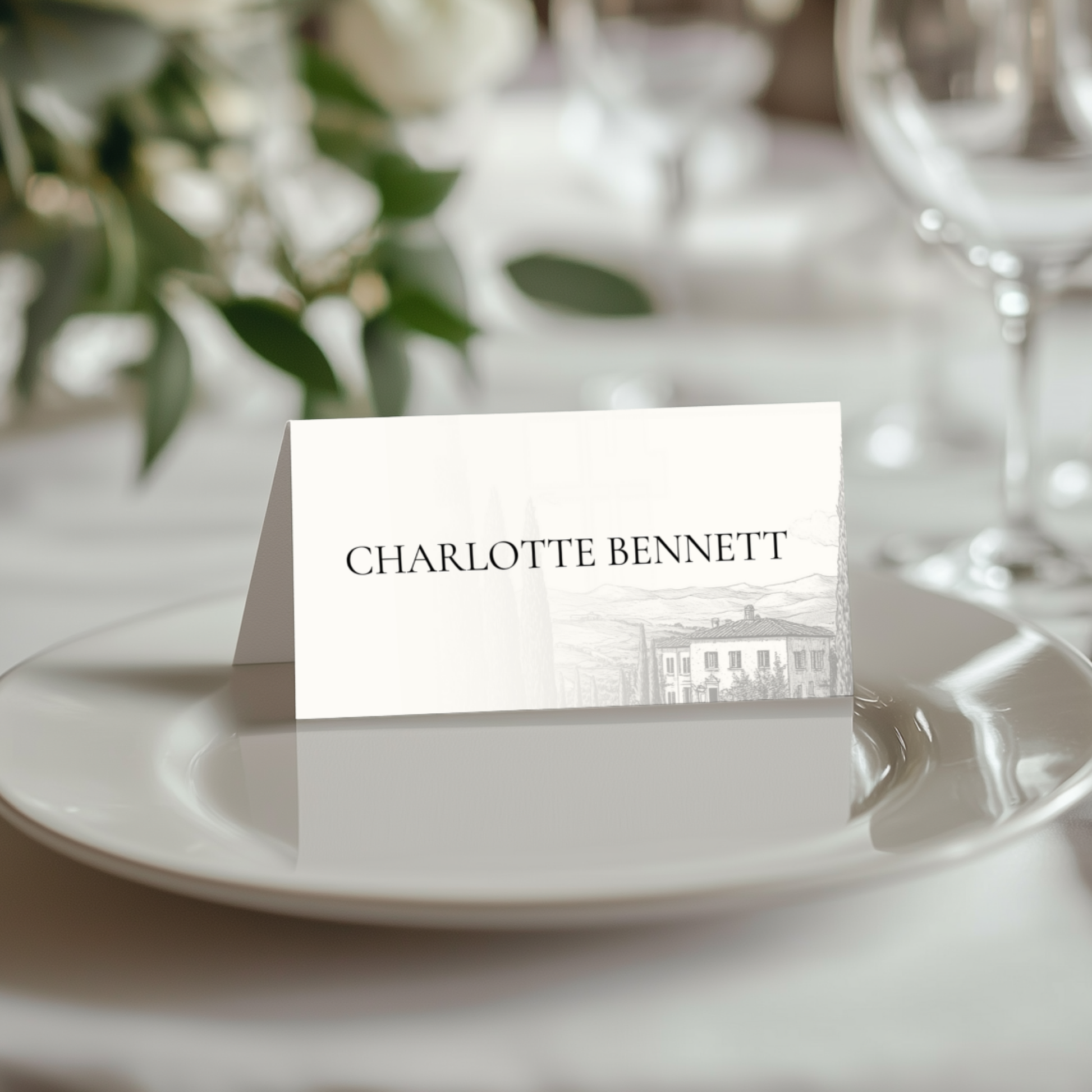 Monochrome Tuscany Name Place Cards