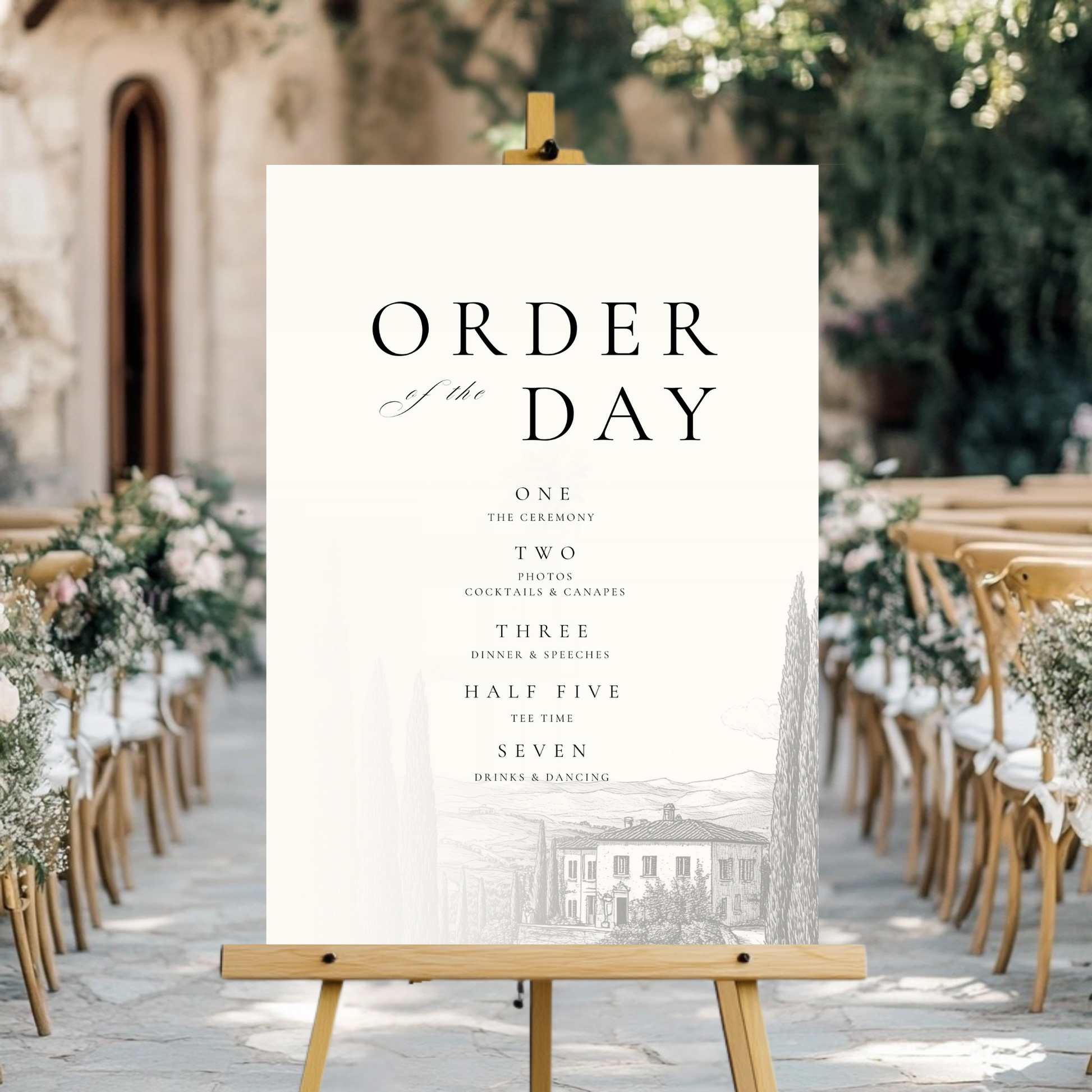 Monochrome Tuscany Order Of The Day Sign