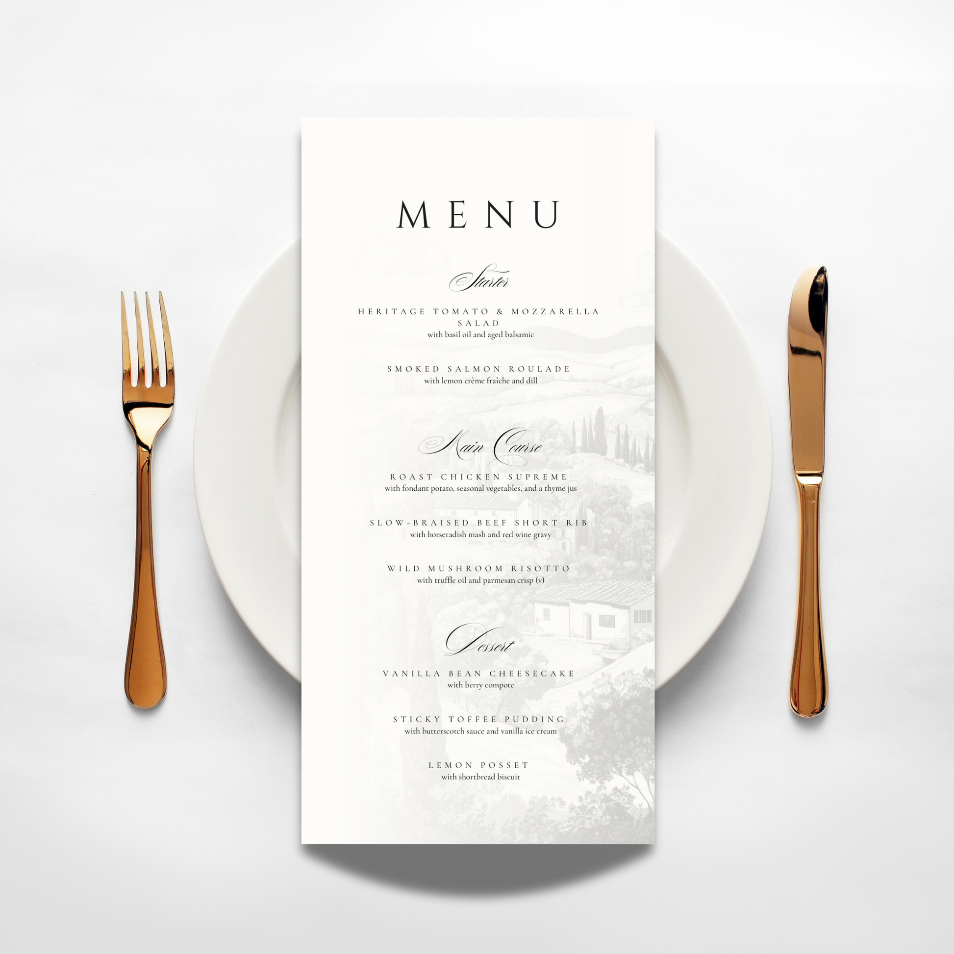 Monochrome Tuscany Menu