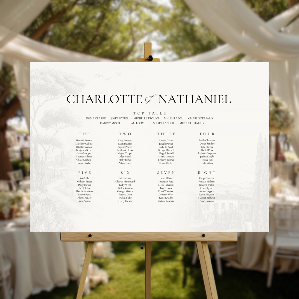 Monochrome Tuscany Seating Plan Sign
