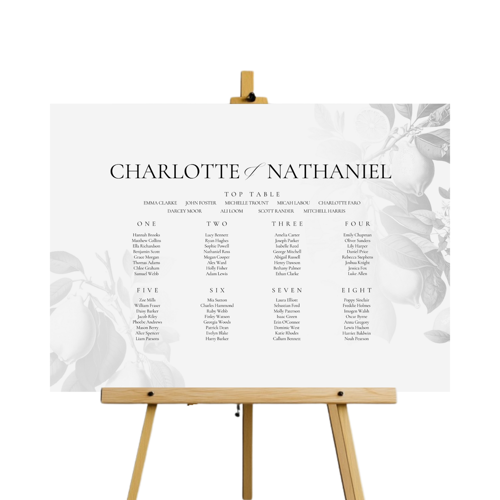Monochrome Lemons Seating Plan Sign