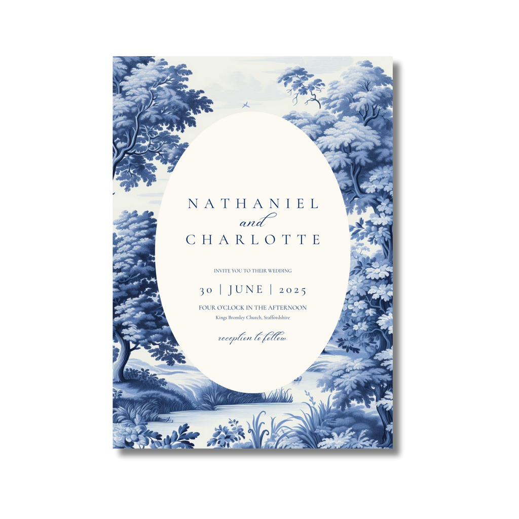 Blue Toile Pattern Invite & RSVP