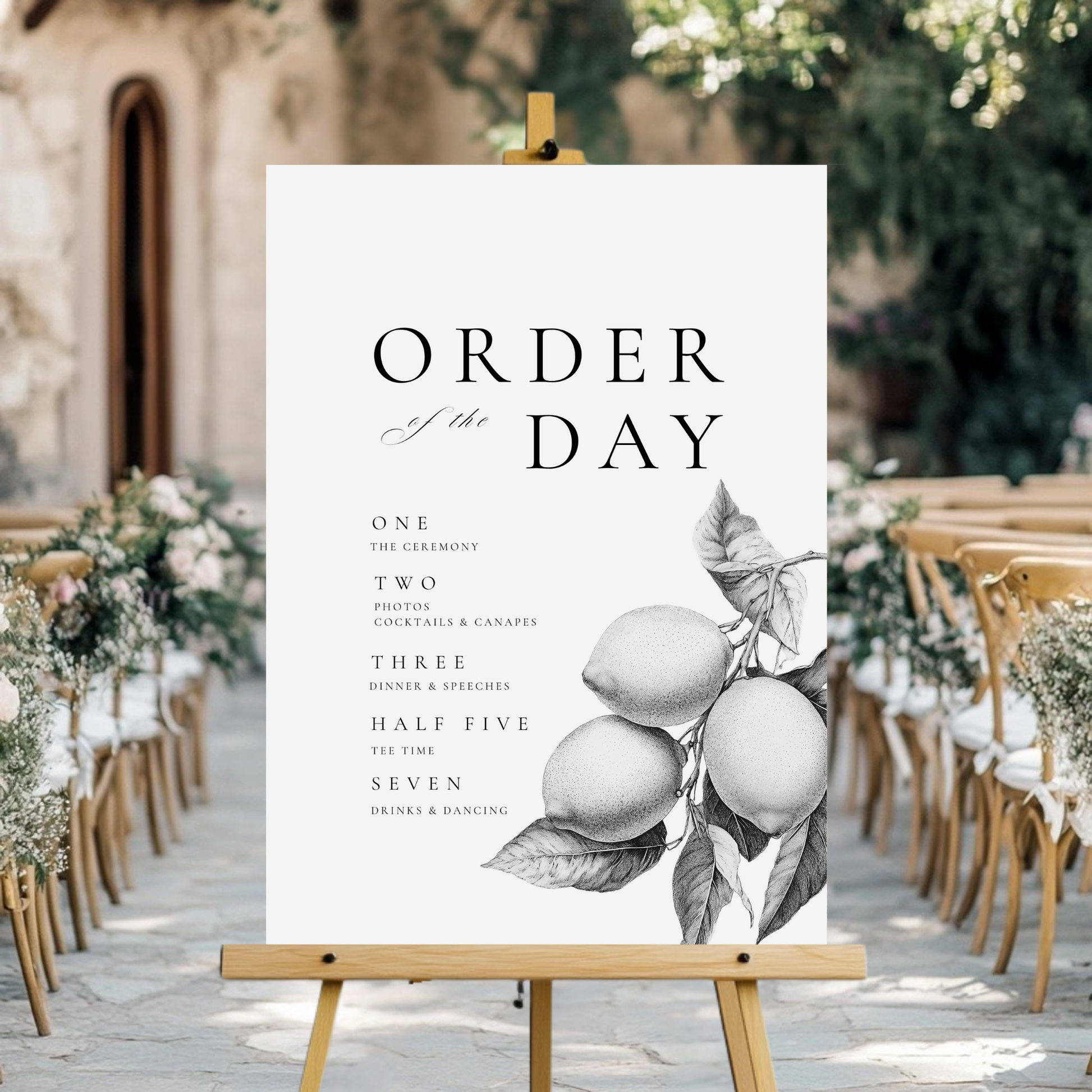 Monochrome Lemons Order Of The Day Sign
