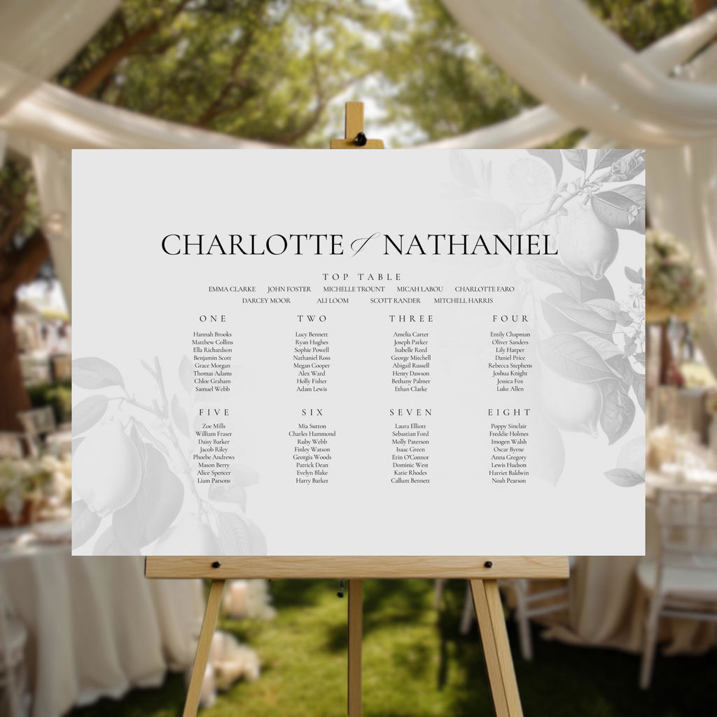Monochrome Lemons Seating Plan Sign