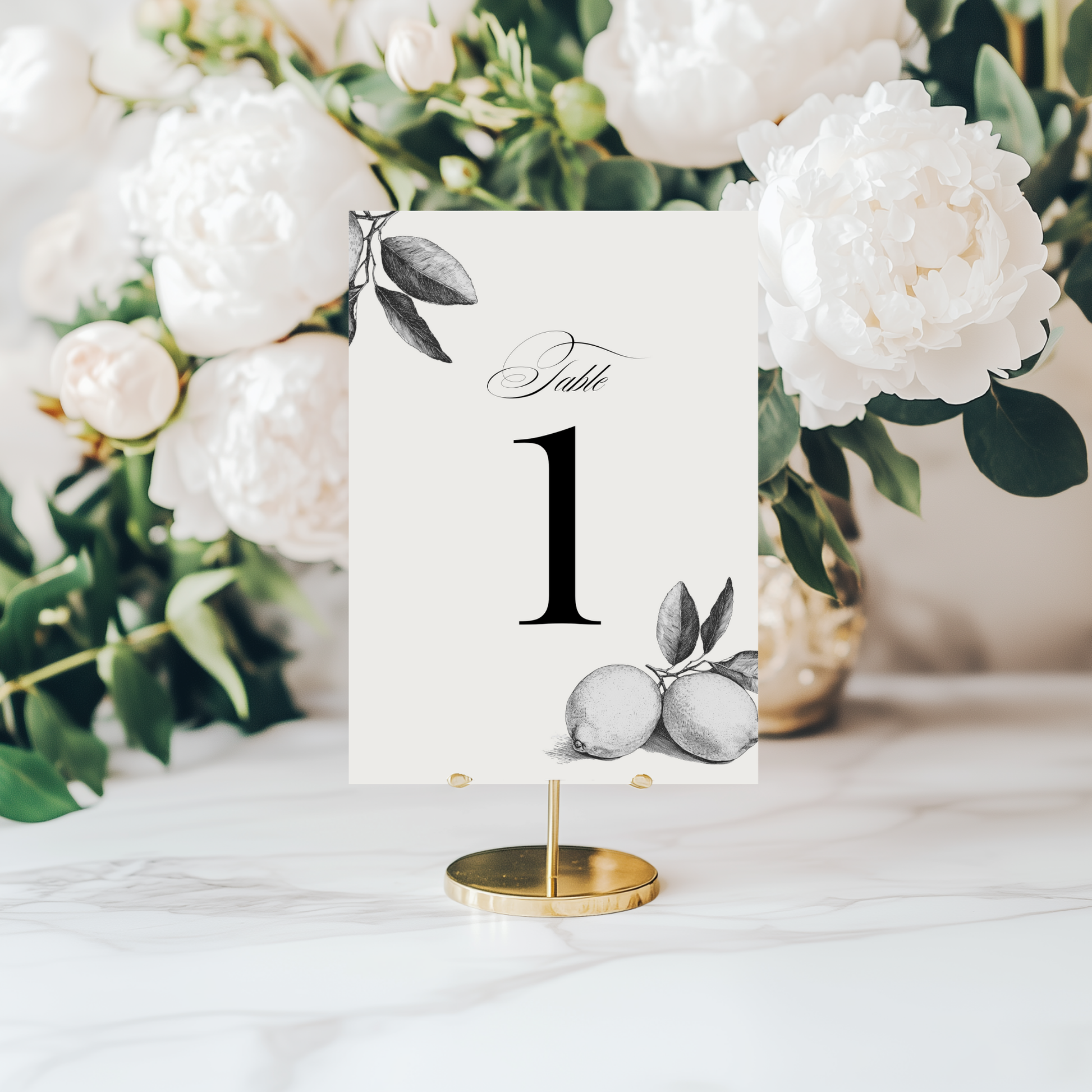 Monochrome Lemons Table Numbers