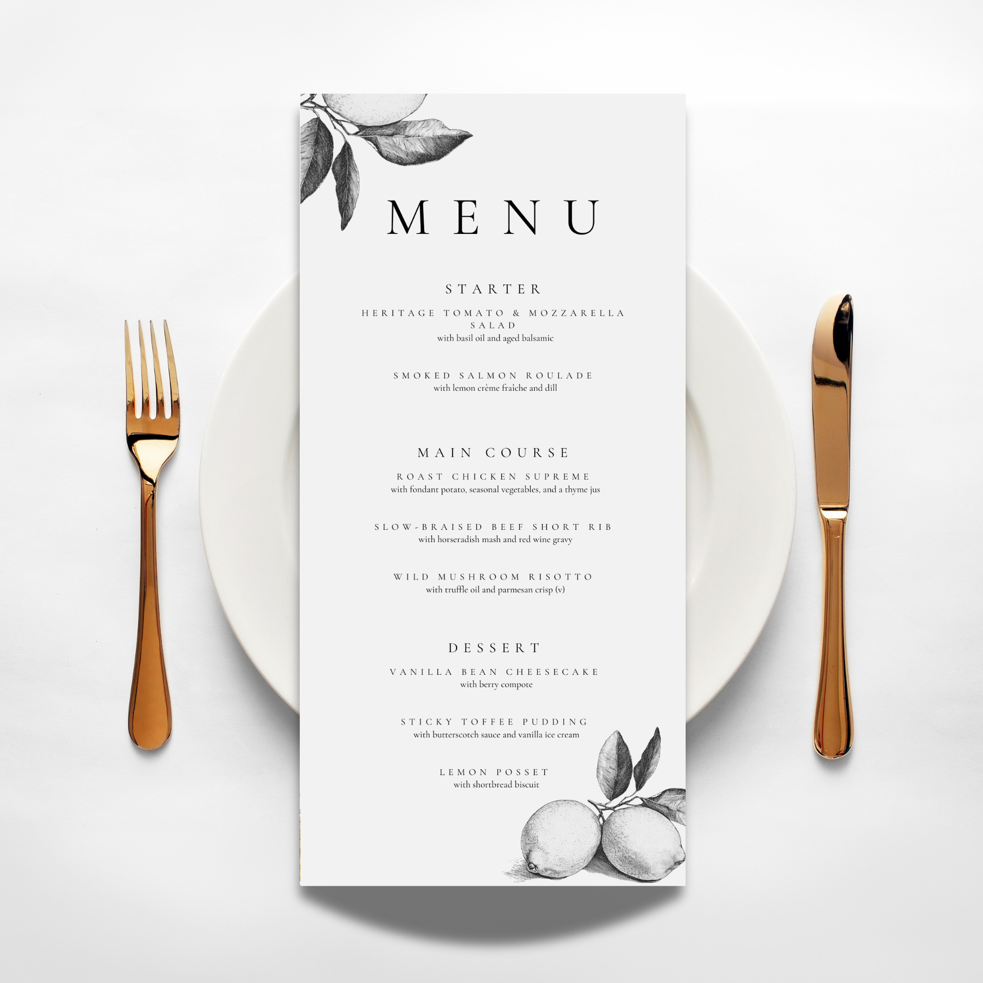 Monochrome Lemons Menu