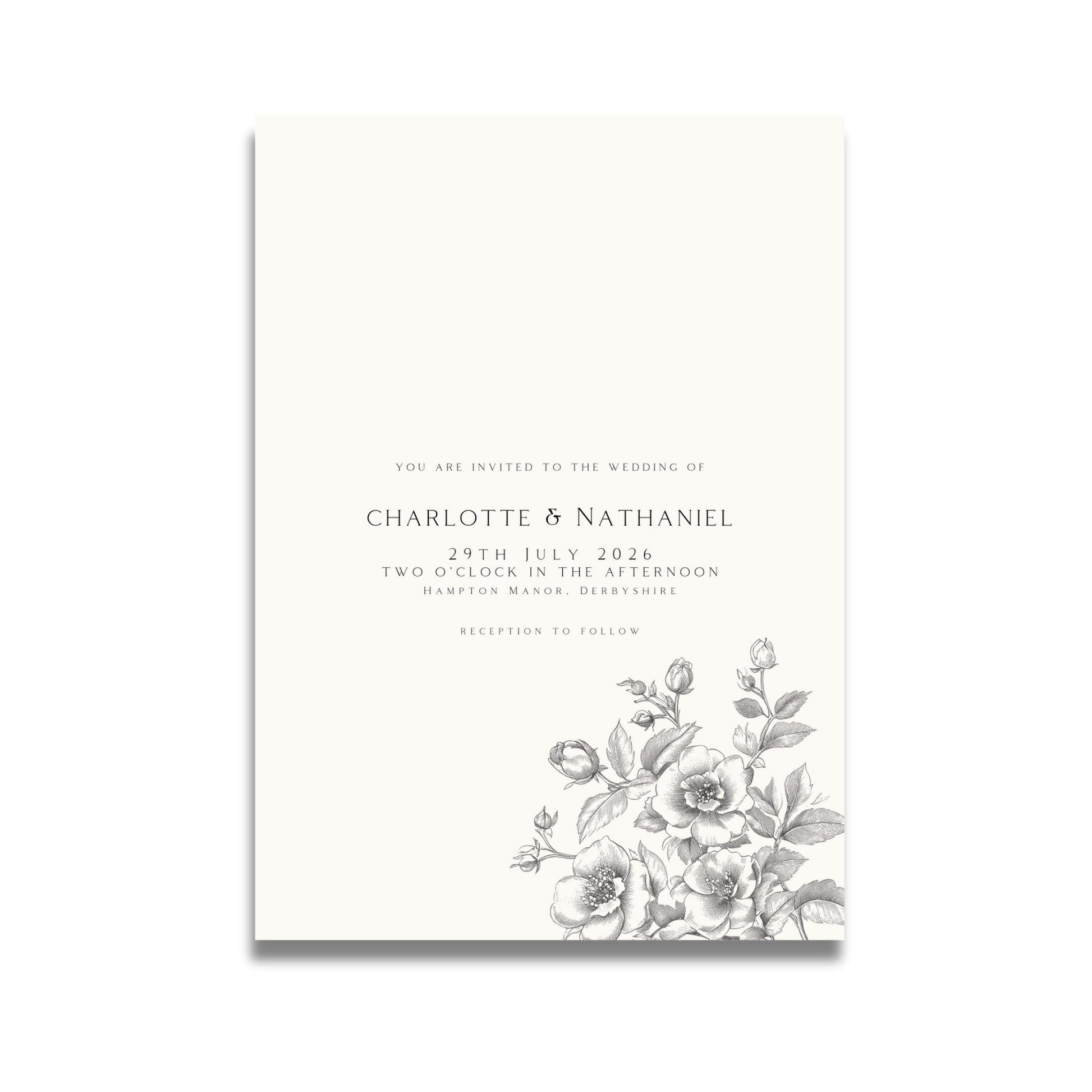Large Rose Etching Invite & RSVP (Cream)