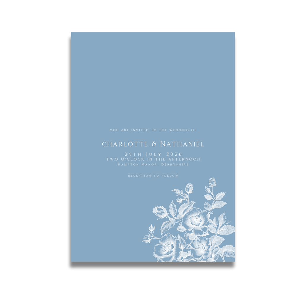 Large Rose Etching Invite & RSVP (Dusty Blue)
