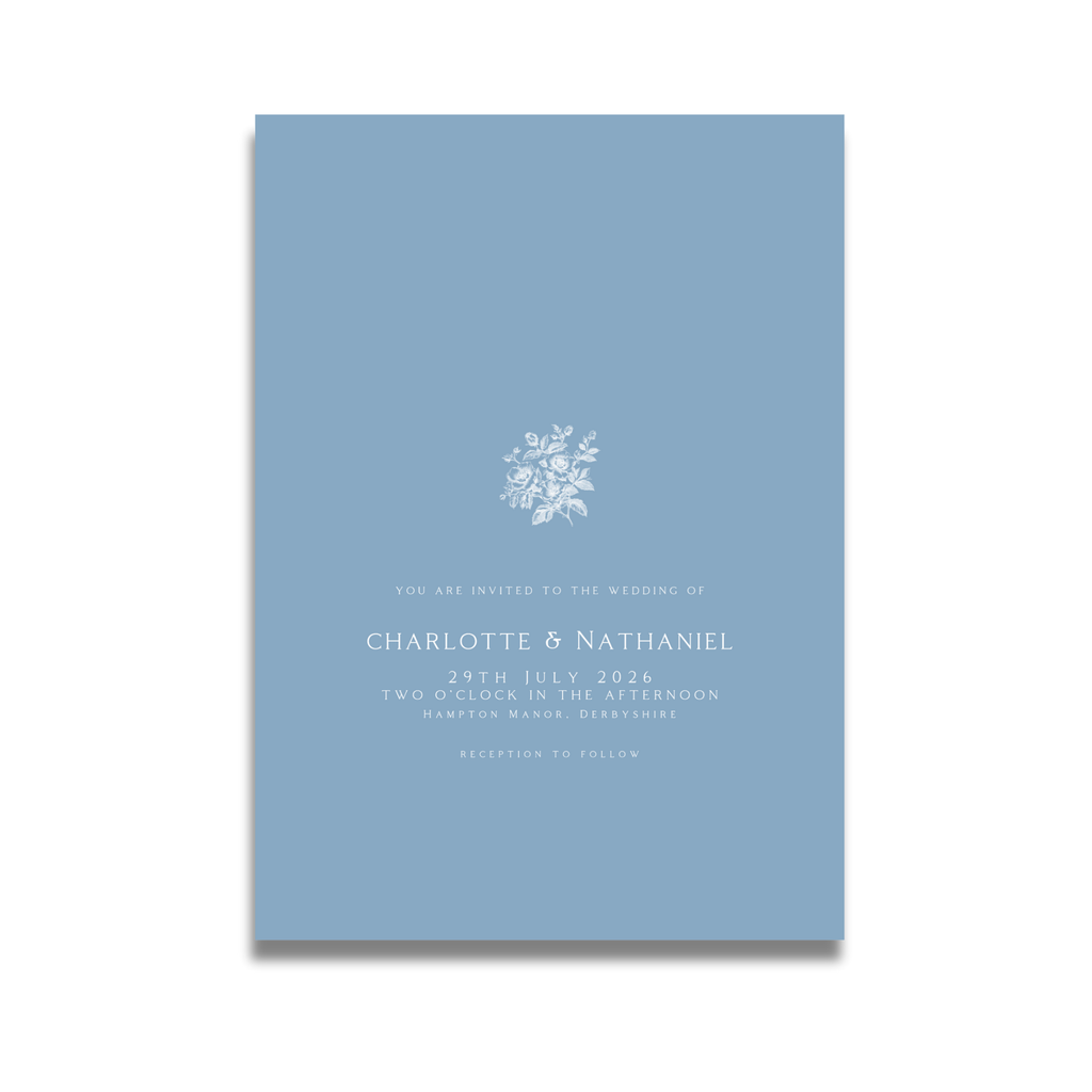 Rose Etching Invite & RSVP (Dusty Blue)