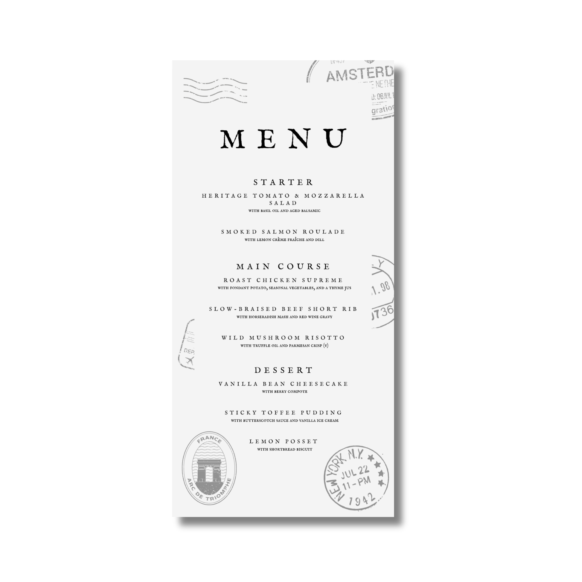 Passport Style Menu