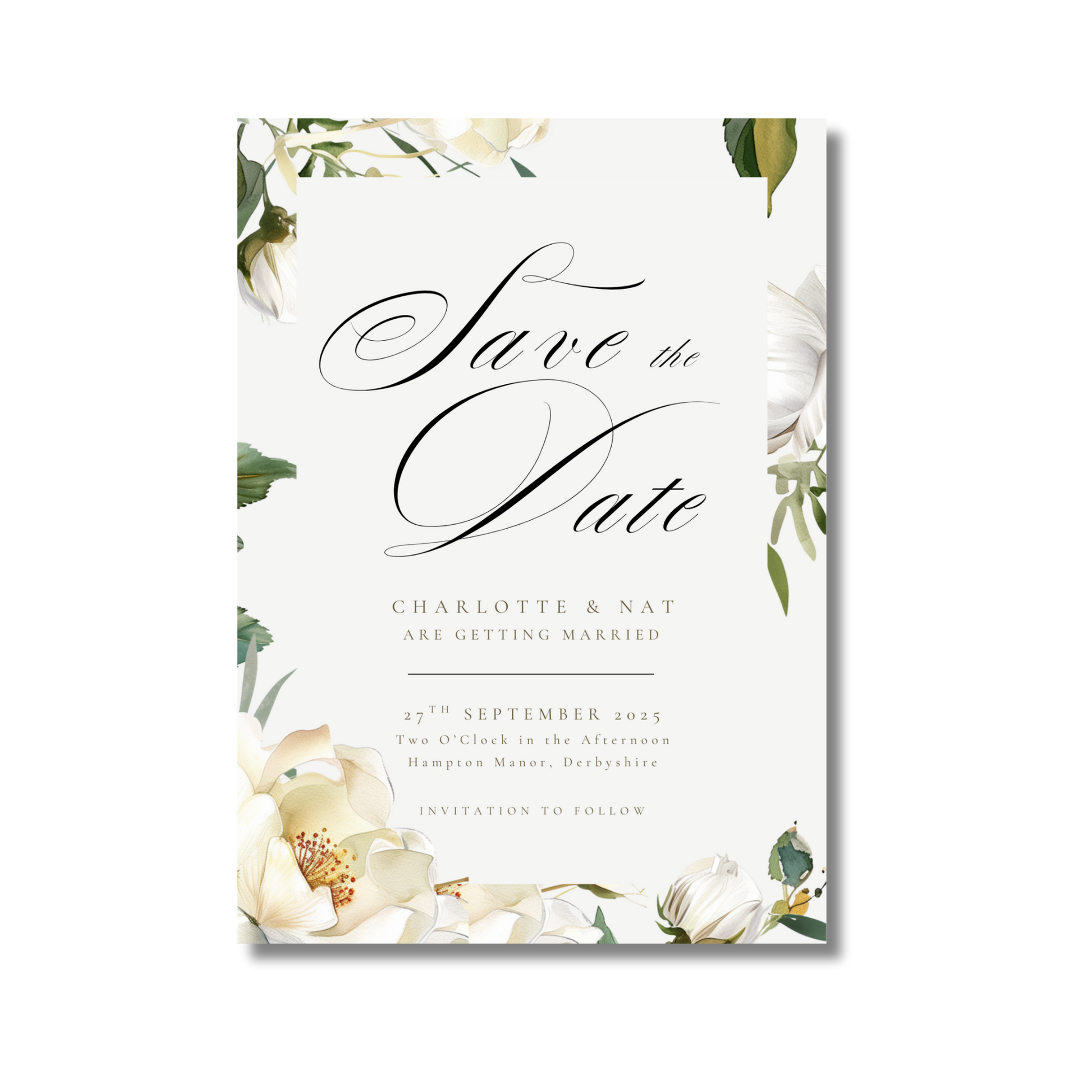 White Florals Save The Date