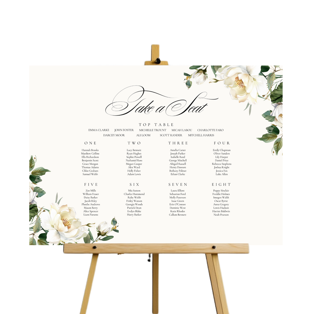 White Florals Seating Plan Sign