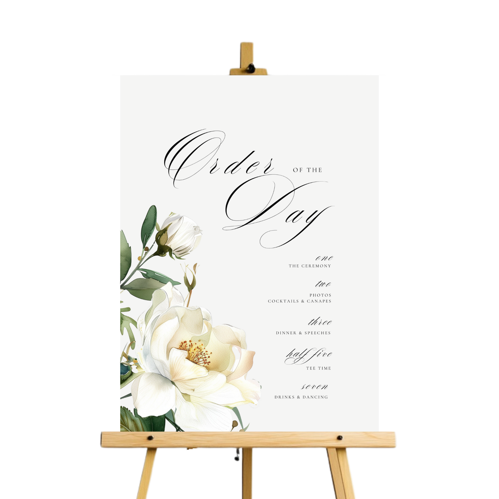 White Florals Order Of The Day Sign