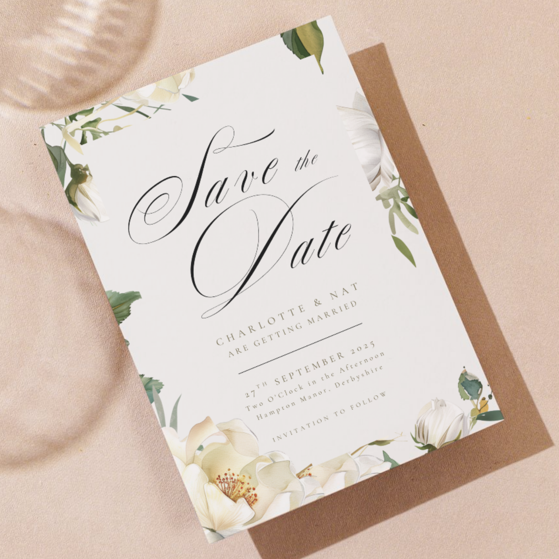 White Florals Save The Date