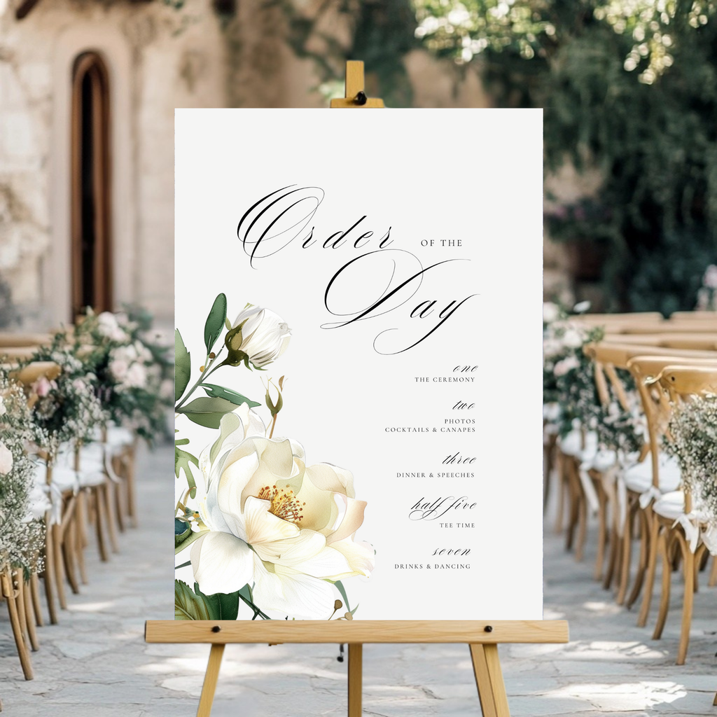 White Florals Order Of The Day Sign